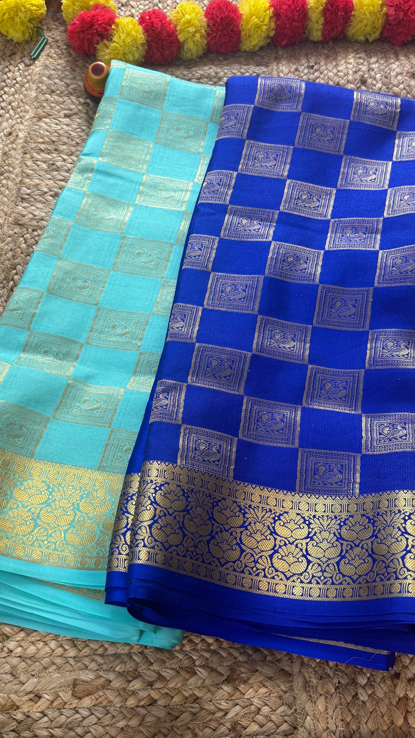 Pure Mysore Silk Saree - Bespoke - Light Blue half n half - Mysuru - 05