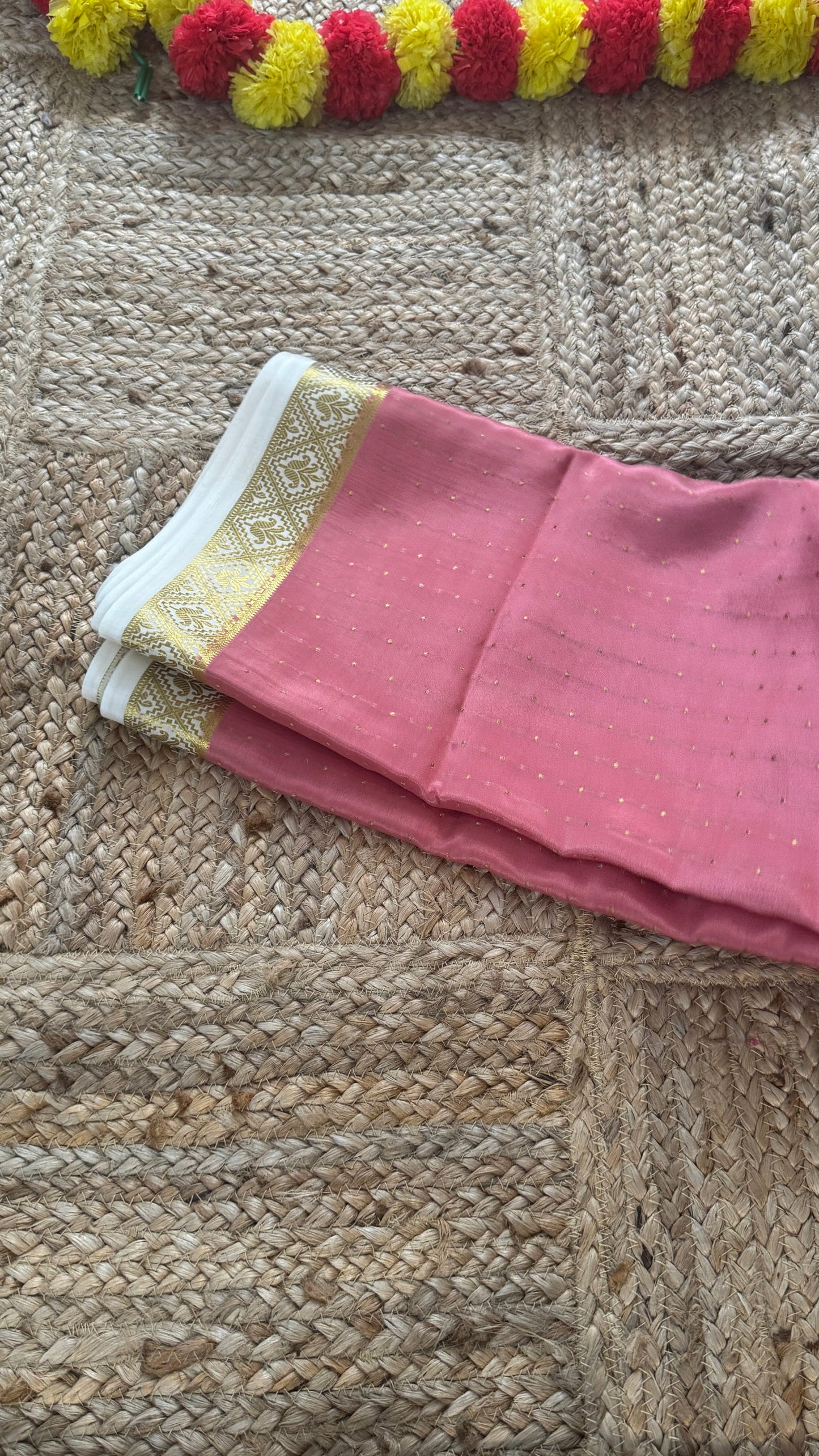 Pure Mysore Silk | Bespoke - Weft Line Mauve n White Saree - Mysuru - 05