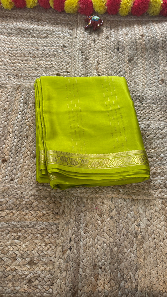 Pure Mysore Silk | Bespoke - Weft Line Green Saree - Mysuru - 05