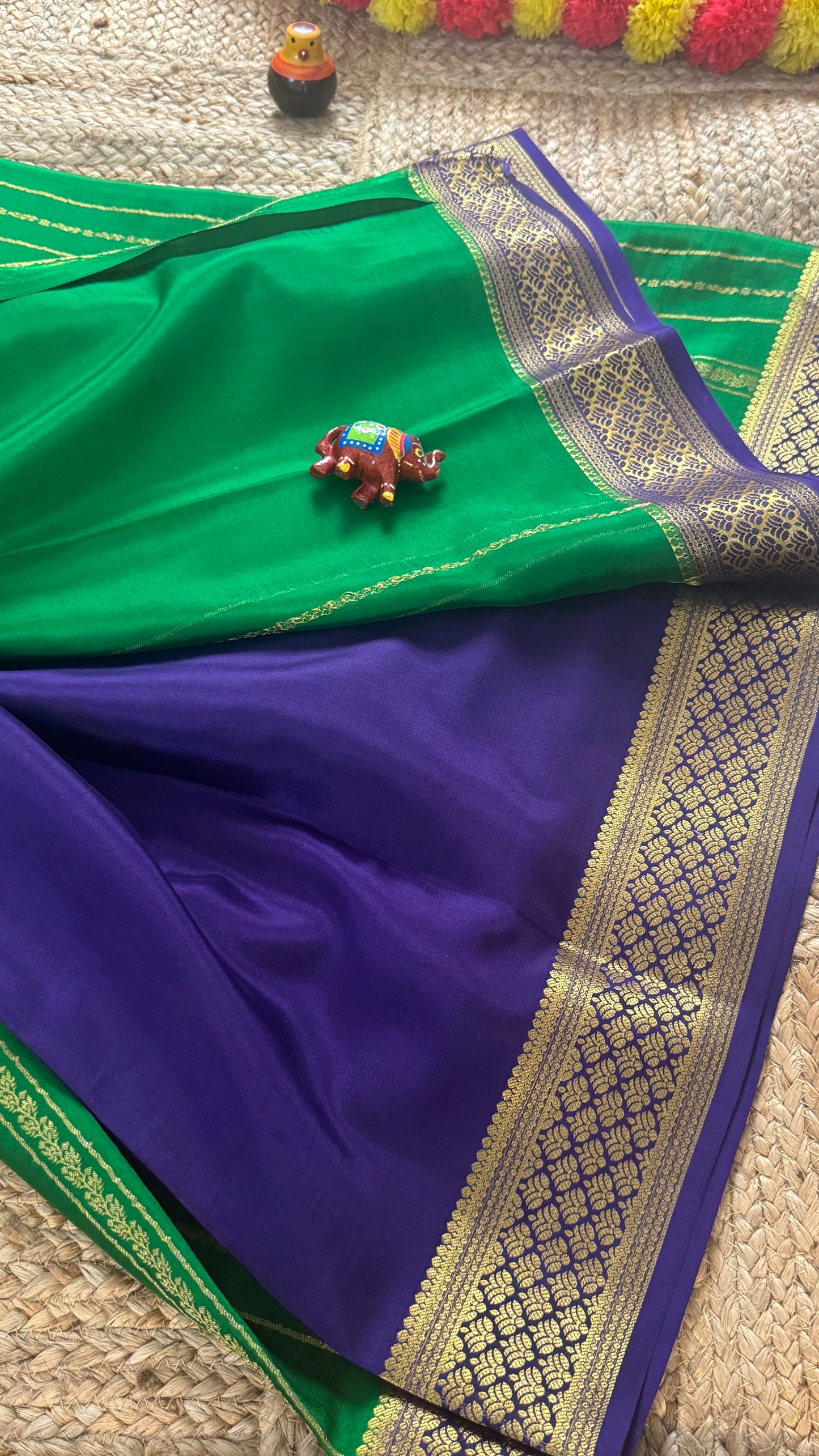Pure Mysore Silk | Bespoke - Green n Blue Saree - Mysuru - 05