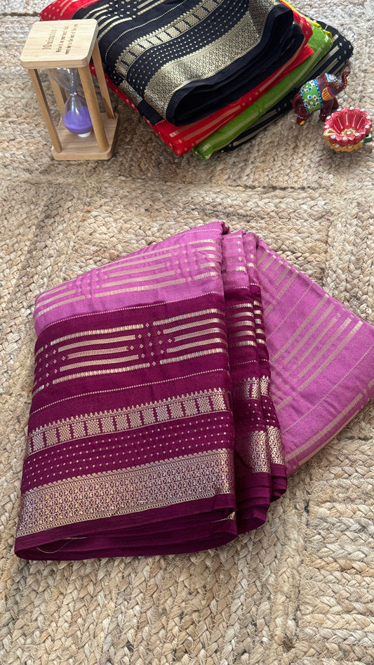 Semi Silk Saree in 2D - Mauve and Maroon