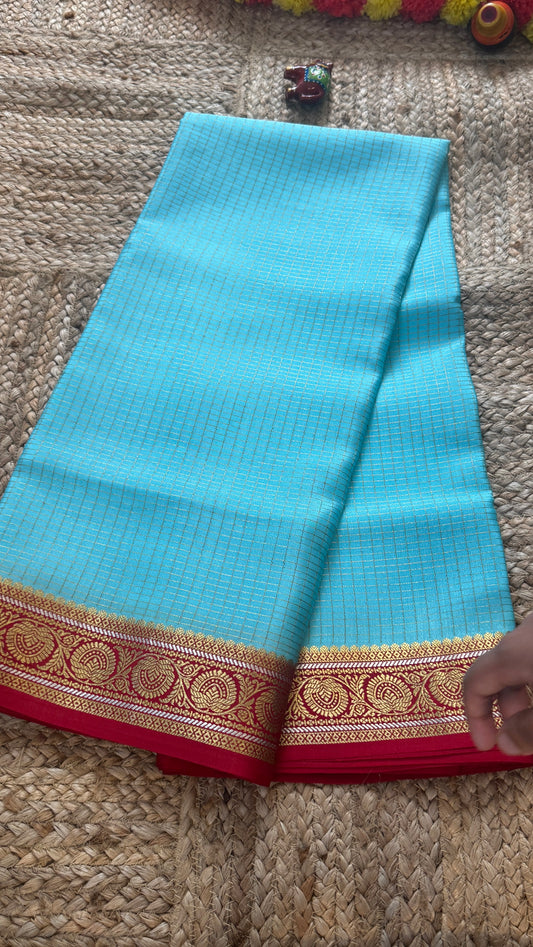 Pure Mysore Silk | Bespoke - Body Checks Blue and Red - Mysuru - 05