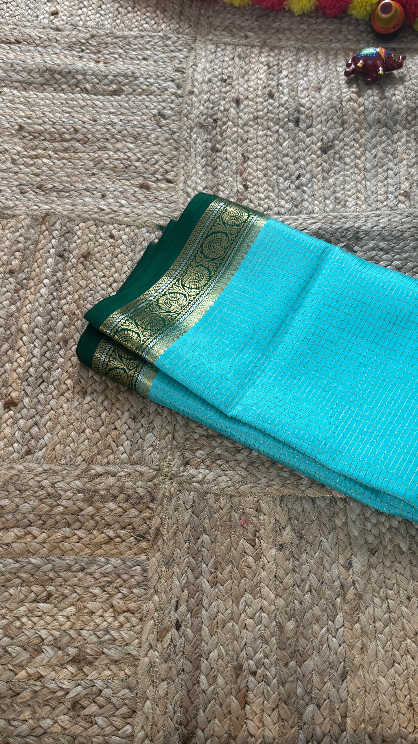 Pure Mysore Silk | Bespoke - Body Checks Blue and Green - Mysuru - 05