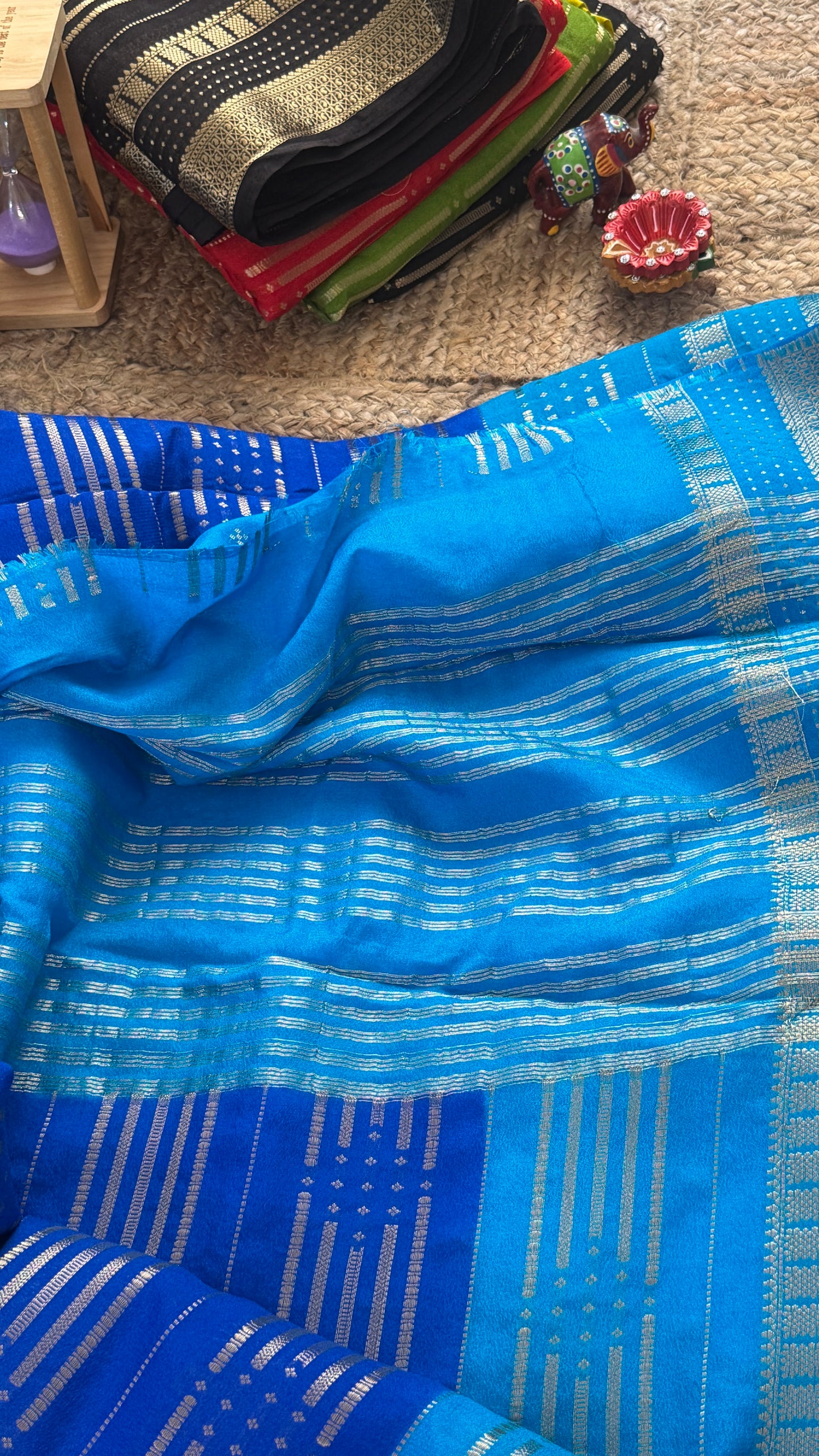Semi Silk Saree in 2D - Blue and Royal Blue