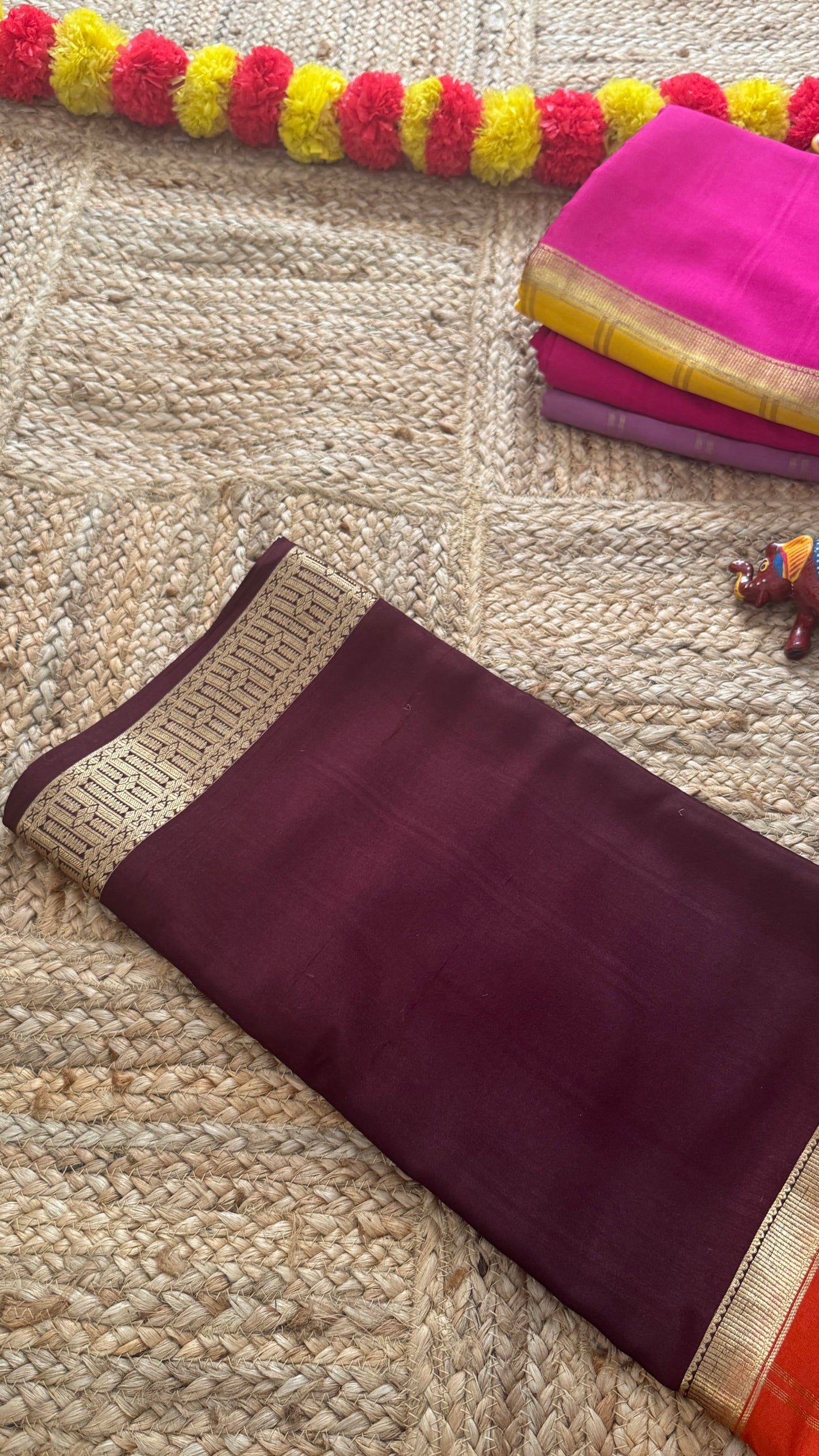 Pure Mysore Silk | Bespoke - Centre Checks Orange n Brown - Mysuru - 05