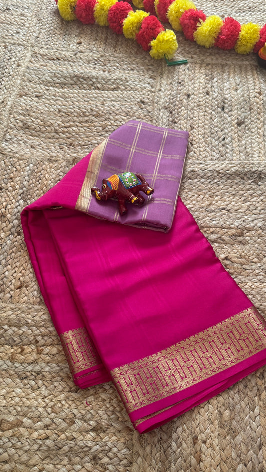 Pure Mysore Silk | Bespoke - Centre Checks Mauve n Pink - Mysuru - 05