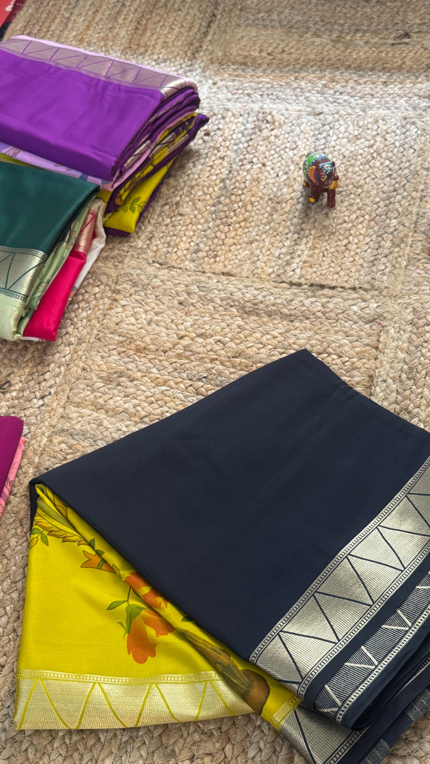 Kalamakari Black & Yellow Silk Saree
