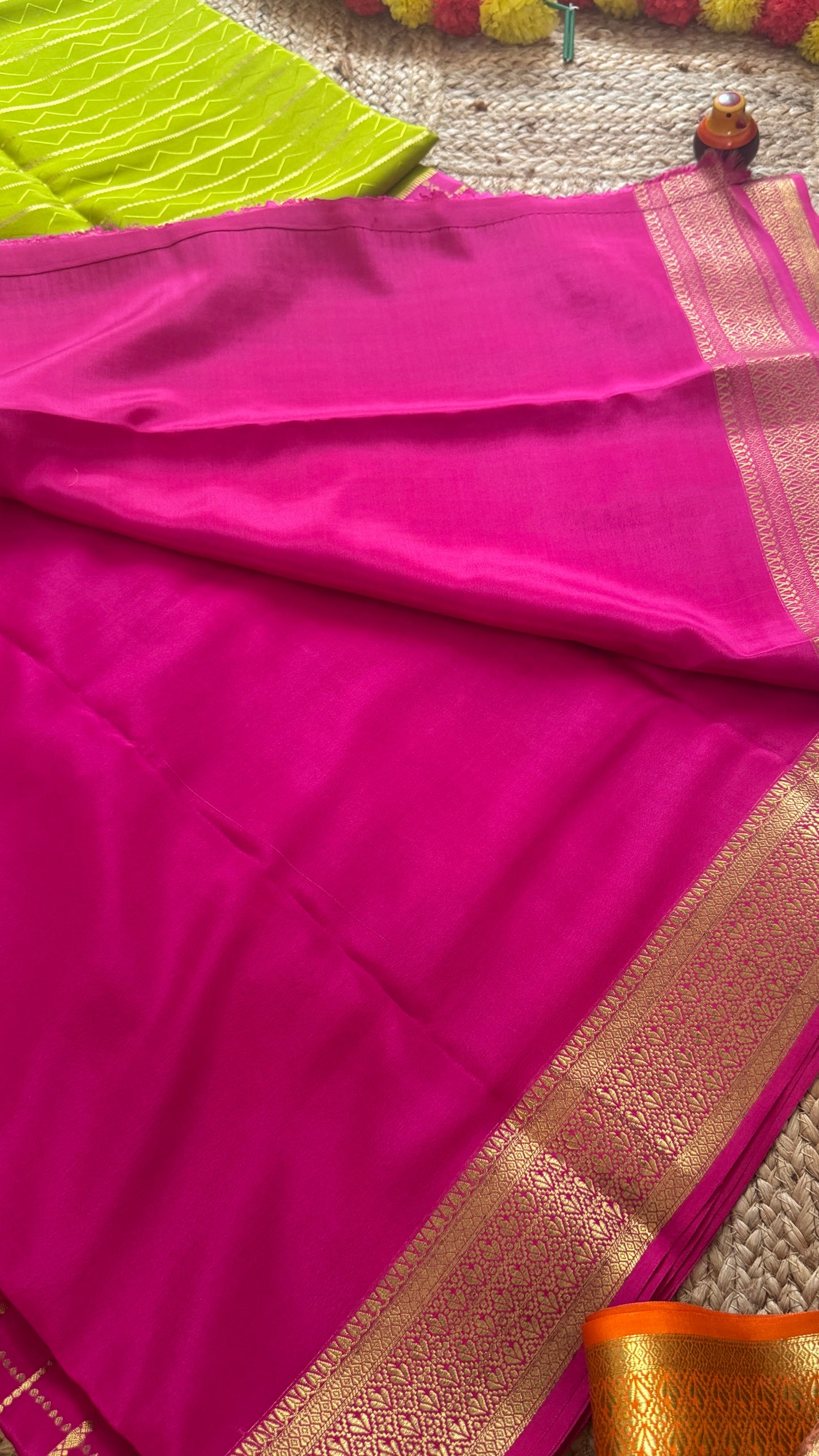 Pure Mysore Silk | Bespoke - HnH Checks Green n Pink - Mysuru - 05