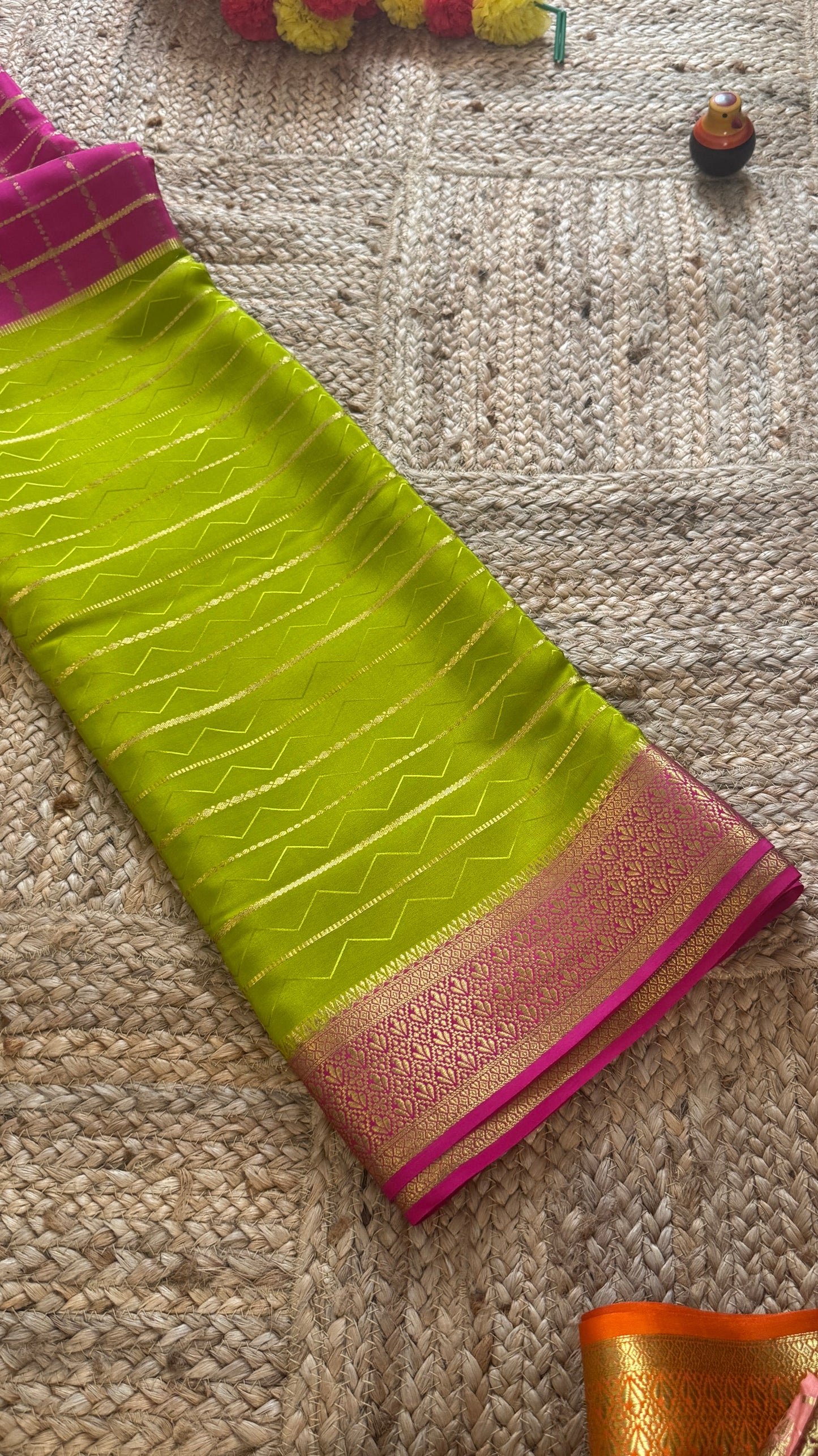 Pure Mysore Silk | Bespoke - HnH Checks Green n Pink - Mysuru - 05