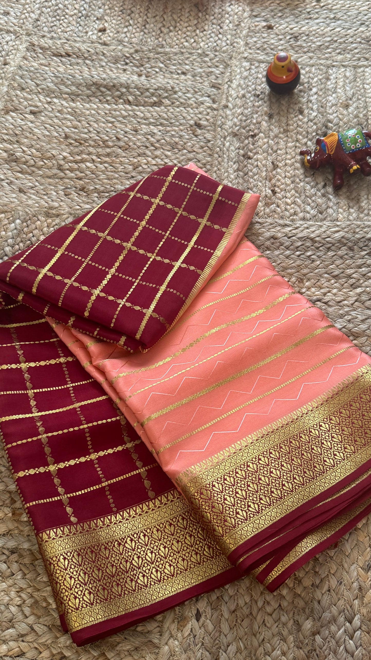 Pure Mysore Silk | Bespoke - HnH Checks Peach n Brown - Mysuru - 05