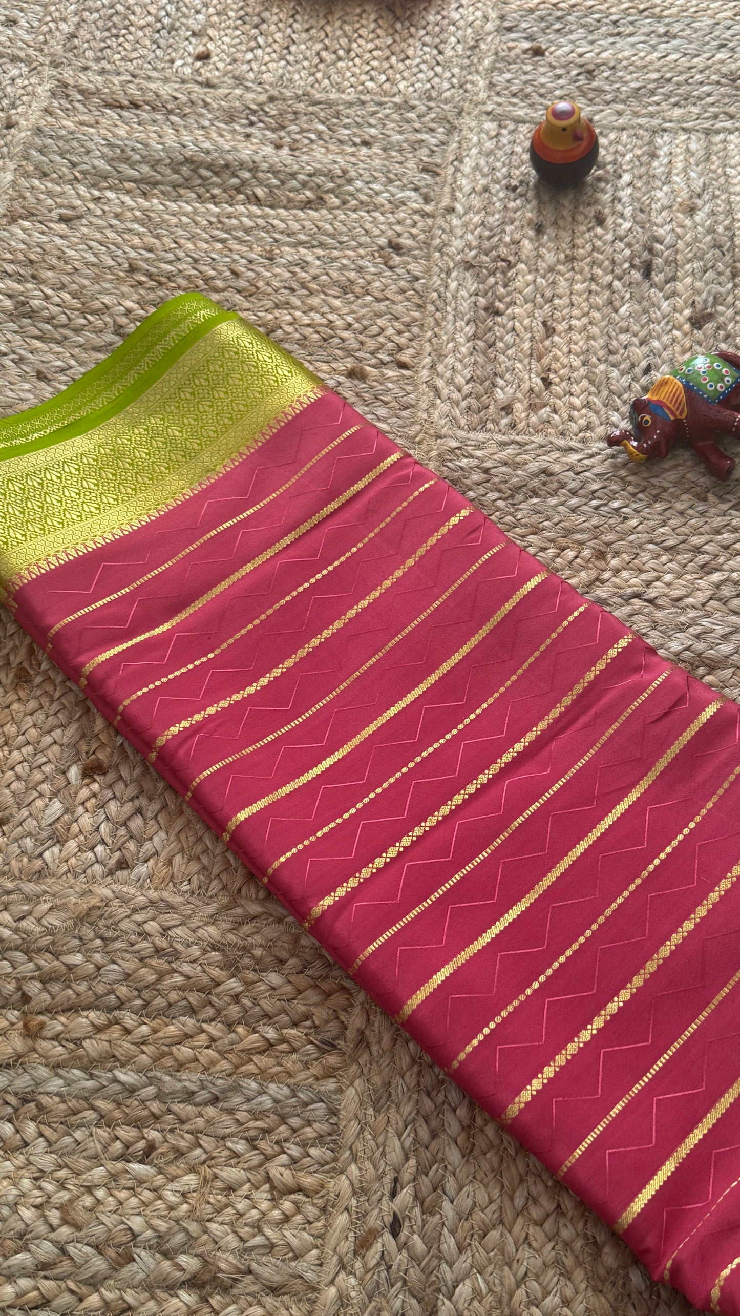 Pure Mysore Silk | Bespoke - HnH Checks Pink n Green - Mysuru - 05