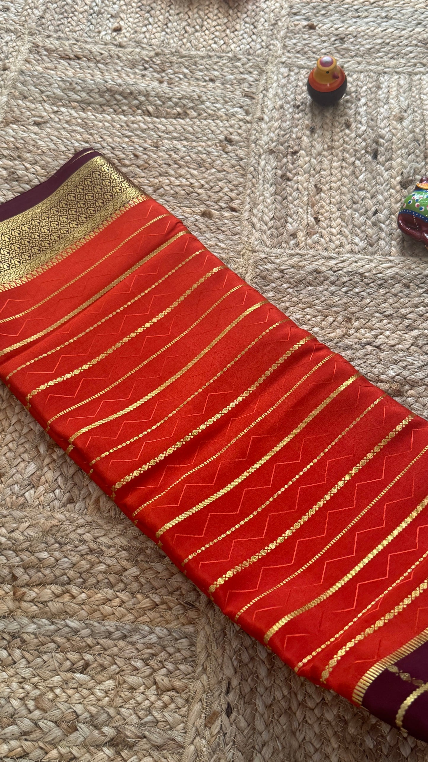 Pure Mysore Silk | Bespoke - HnH Checks Orange n Brown - Mysuru - 05