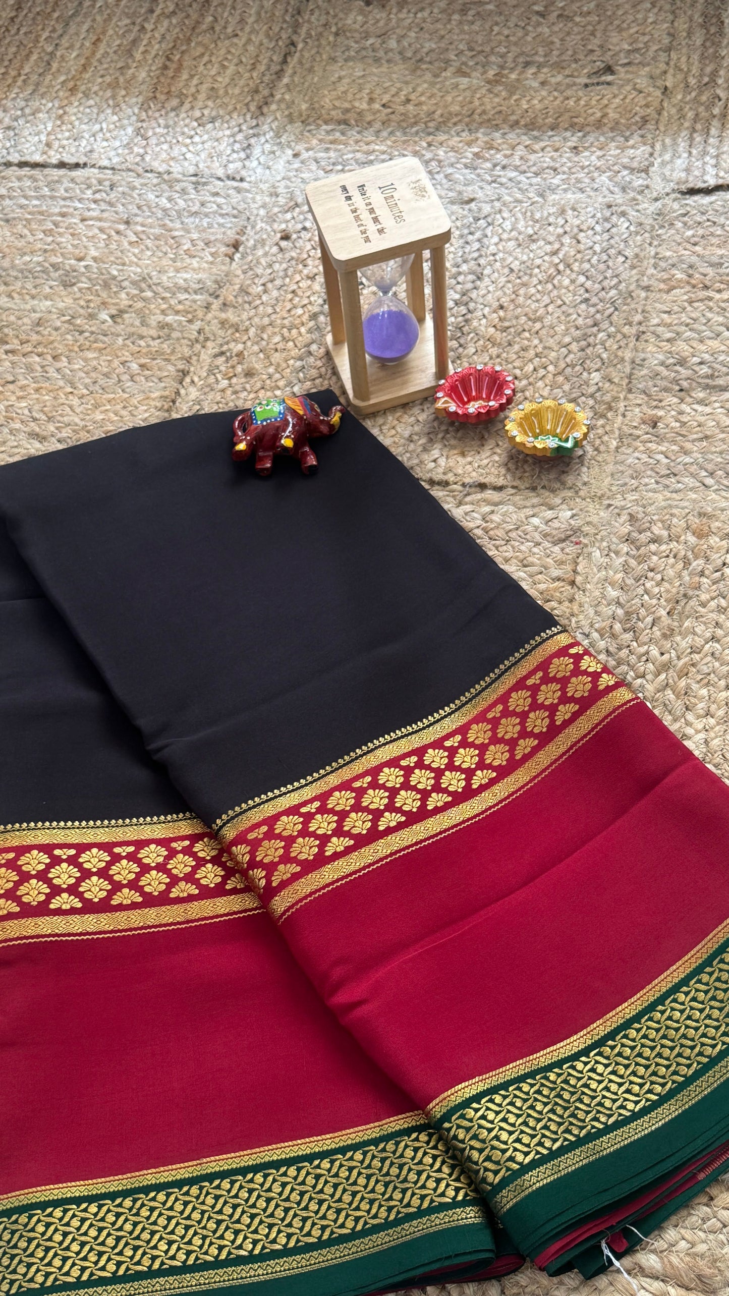 Pure Mysore Silk Saree - Bentex 3D Black with Maroon Boarder