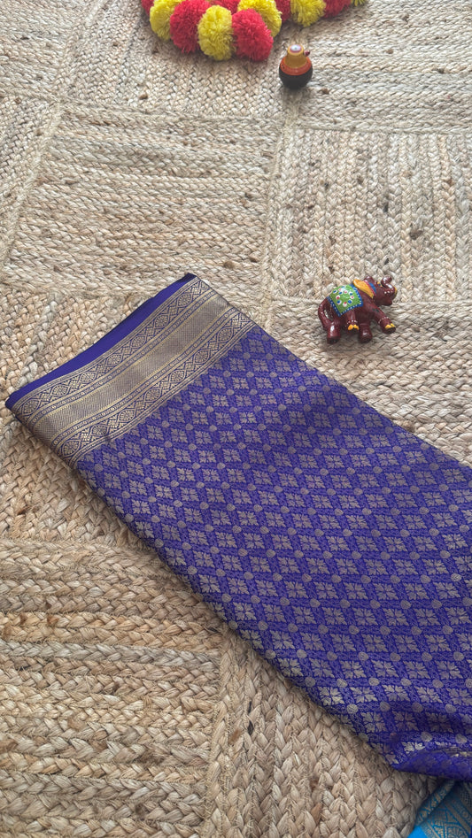 Pure Mysore Silk | Bespoke - HnH Brocade Pink n Blue - Mysuru - 05