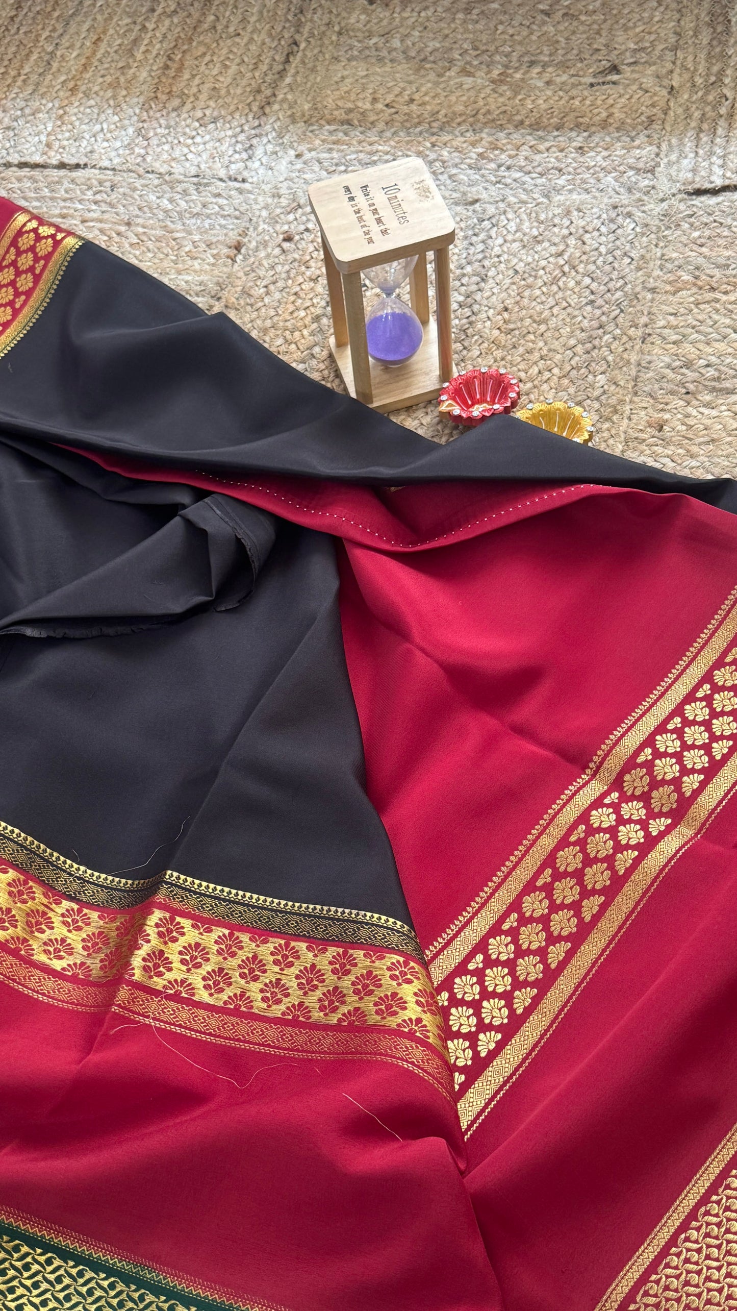 Pure Mysore Silk Saree - Bentex 3D Black with Maroon Boarder