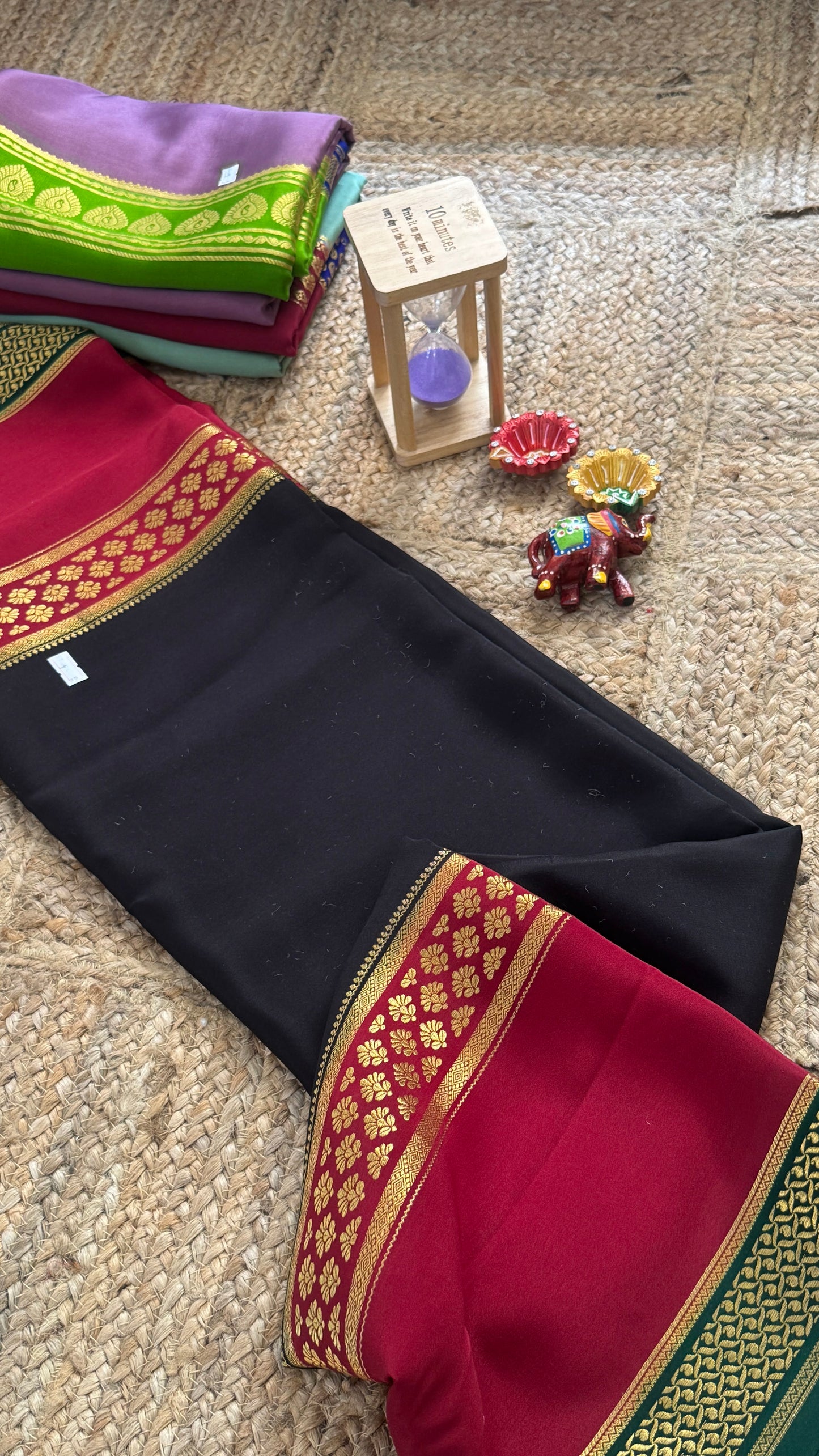 Pure Mysore Silk Saree - Bentex 3D Black with Maroon Boarder