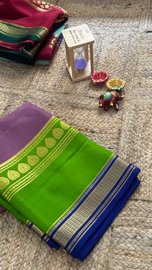 Pure Mysore Silk Saree - Bentex 3D Mauve Green