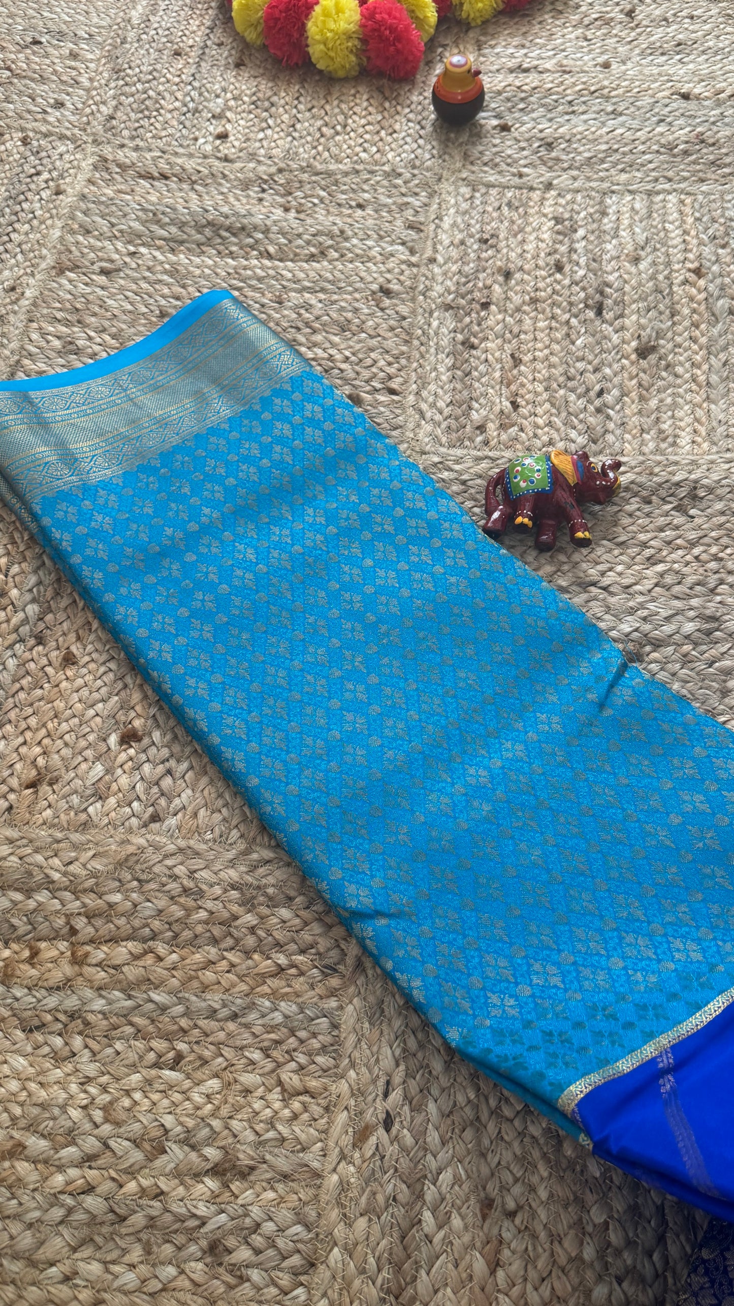 Pure Mysore Silk | Bespoke - HnH Brocade Sky Blue n Blue - Mysuru - 05