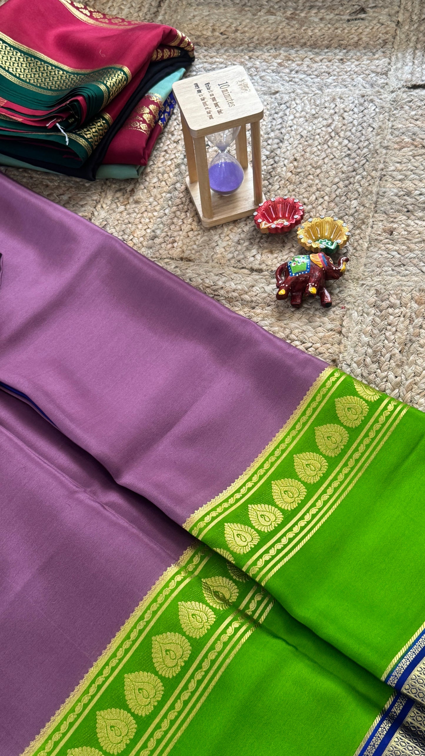 Pure Mysore Silk Saree - Bentex 3D Mauve Green