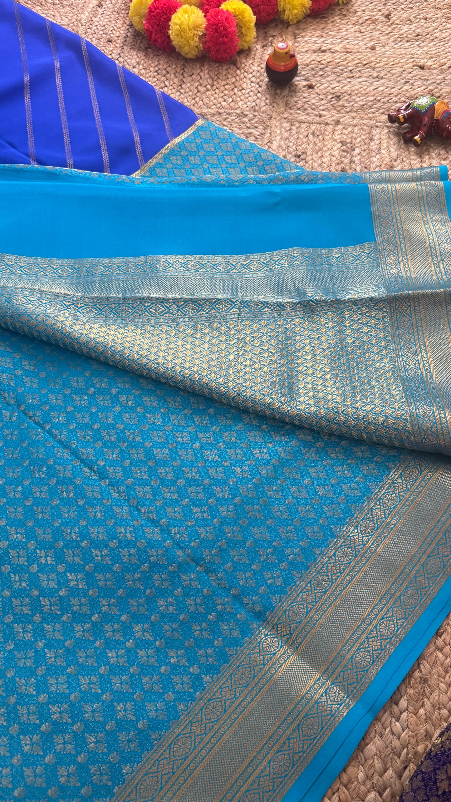 Pure Mysore Silk | Bespoke - HnH Brocade Sky Blue n Blue - Mysuru - 05