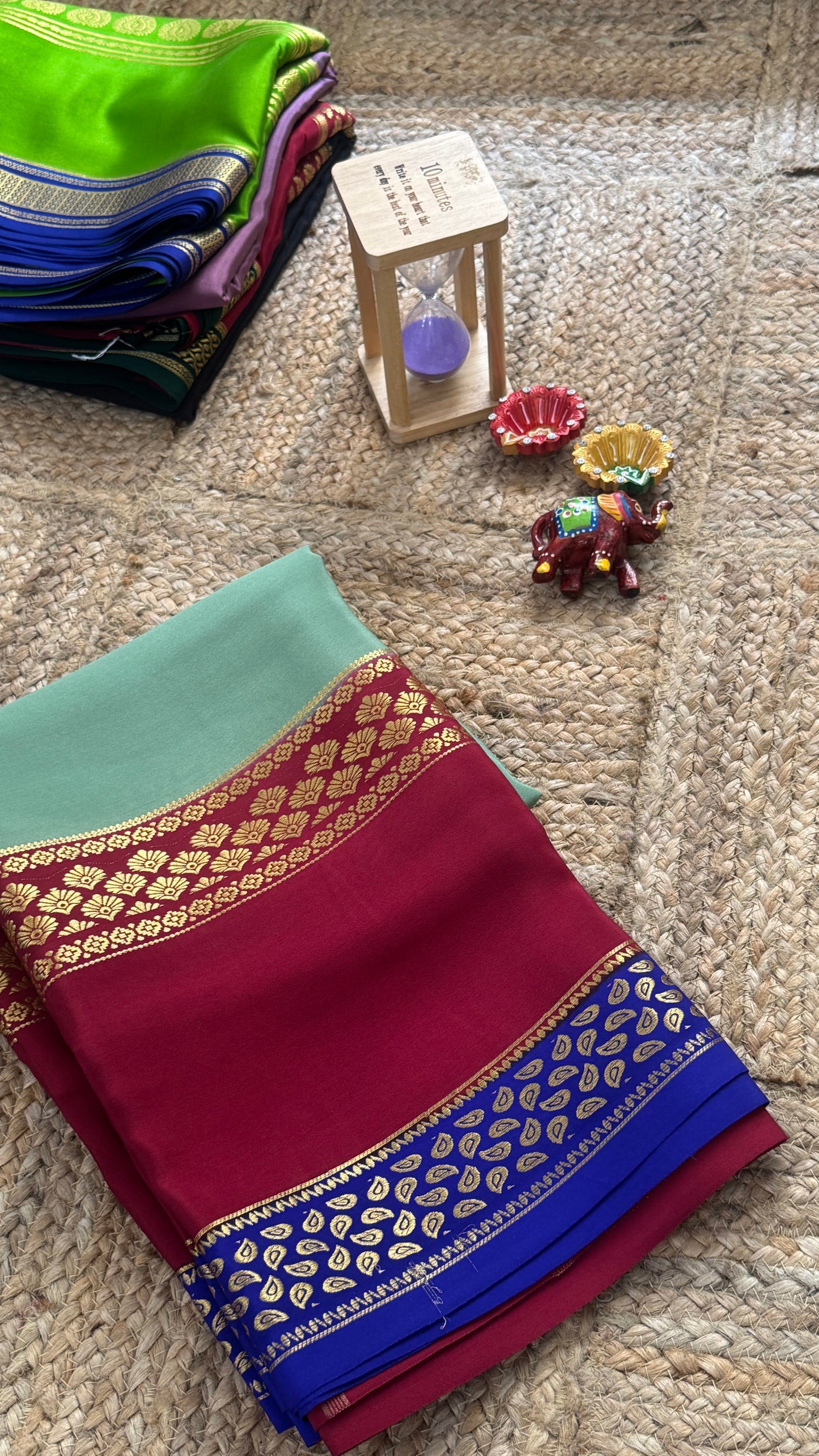 Pure Mysore Silk Saree - Bentex 3D Turquoise Red Blue