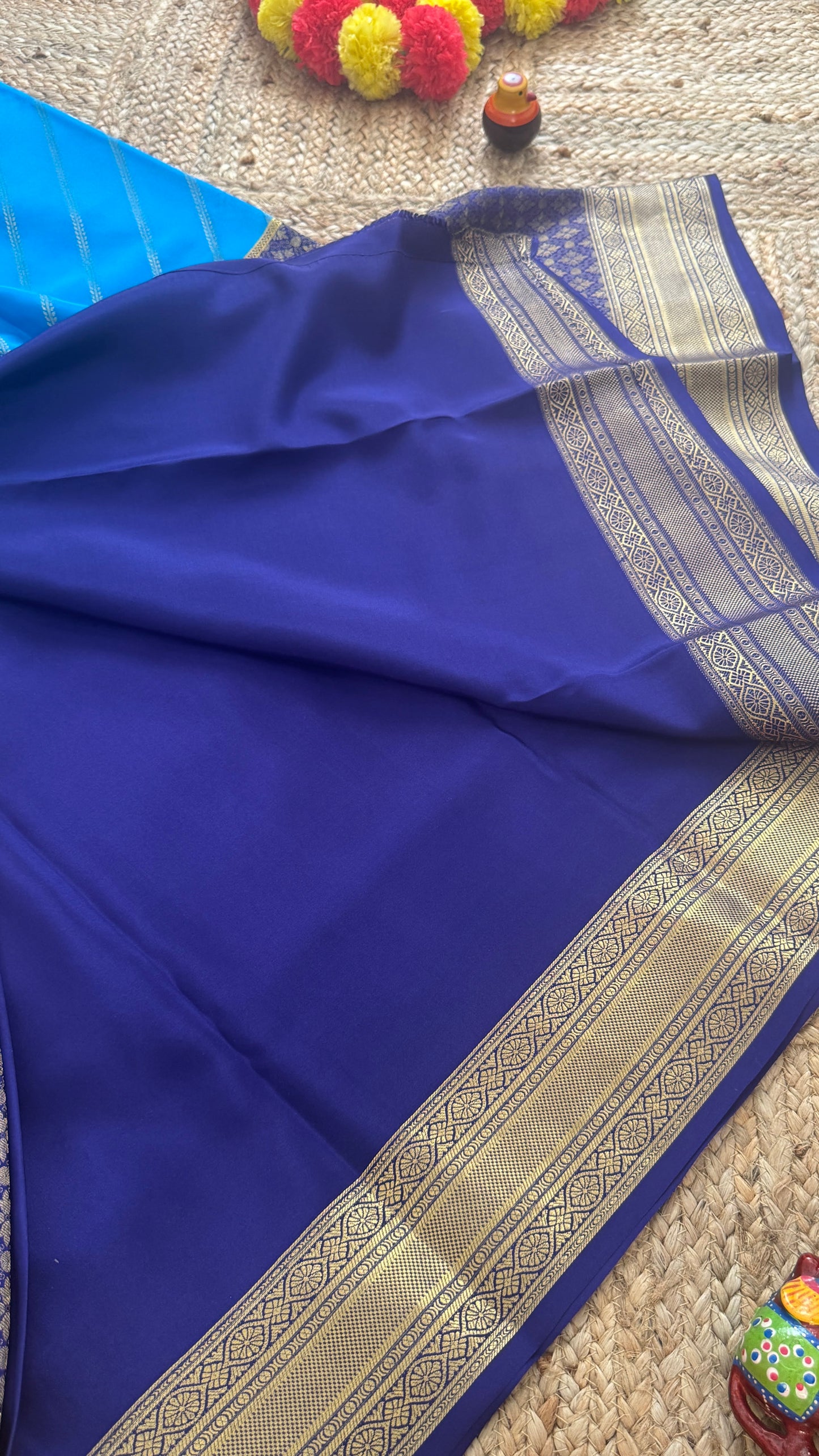 Pure Mysore Silk | Bespoke - HnH Brocade Blue n Sky Blue - Mysuru - 05