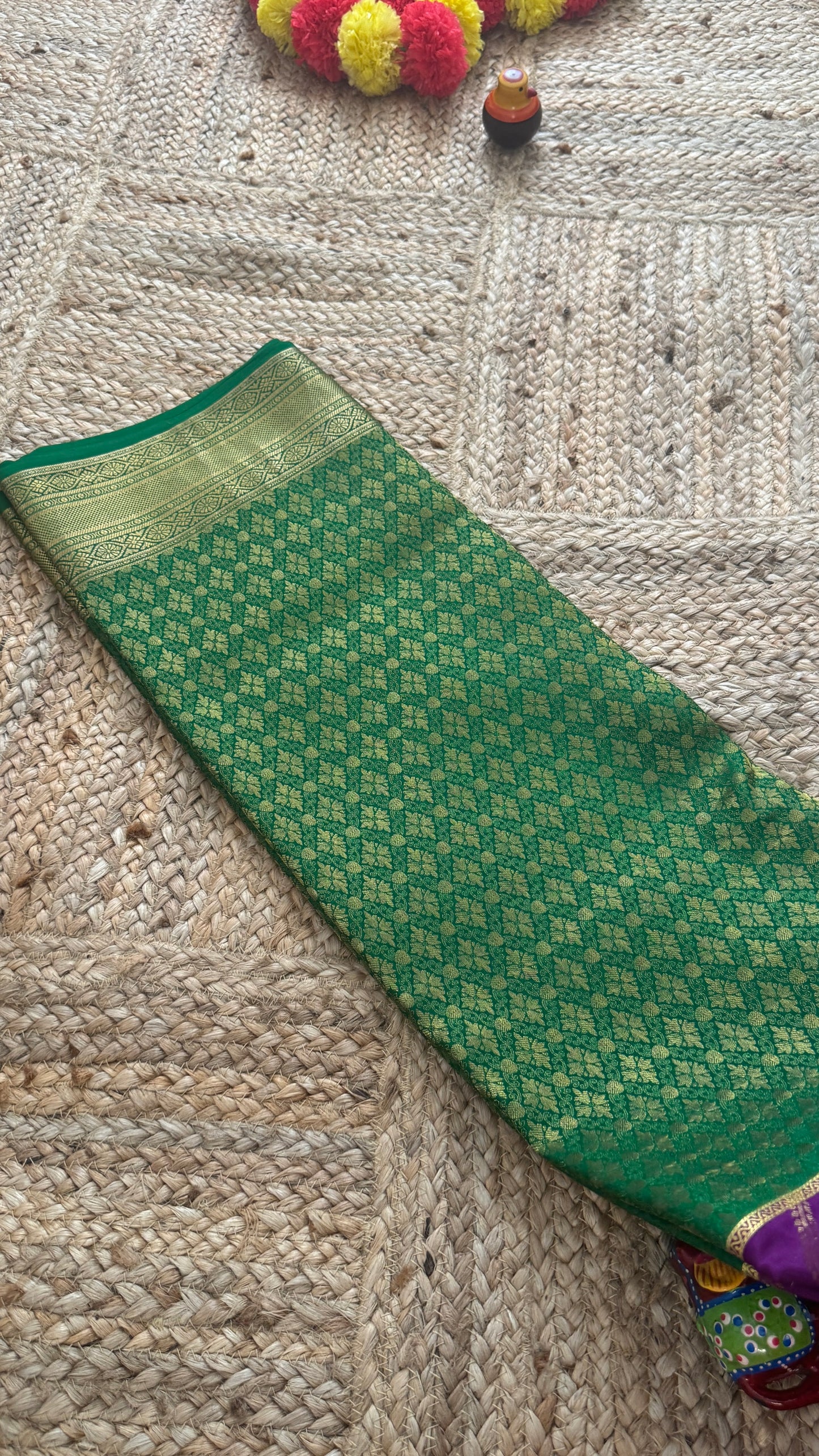 Pure Mysore Silk | Bespoke - HnH Brocade Purple n Green - Mysuru - 05