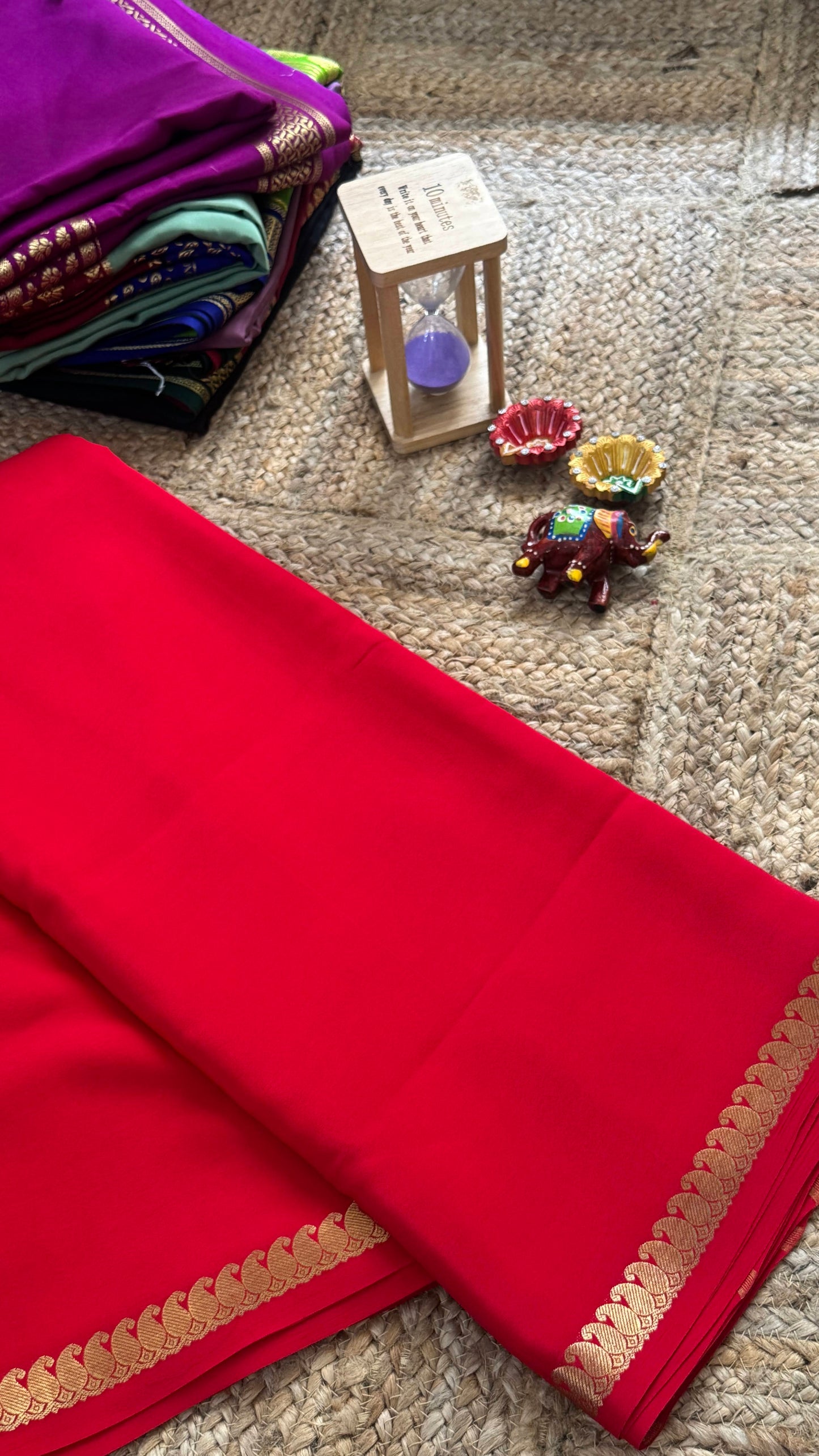 Pure Mysore Silk Saree - Mango Boarder Red