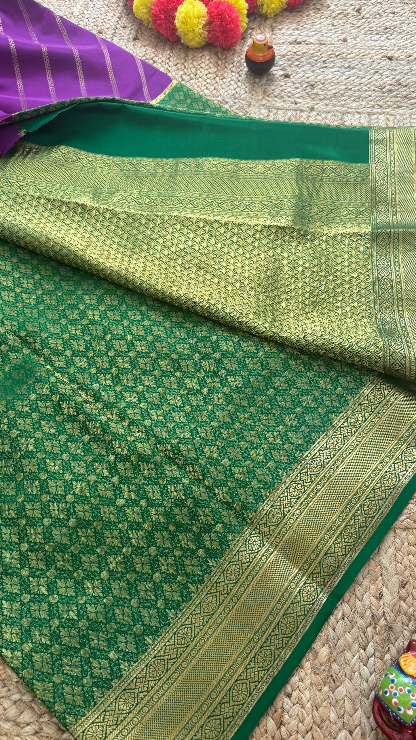 Pure Mysore Silk | Bespoke - HnH Brocade Purple n Green - Mysuru - 05