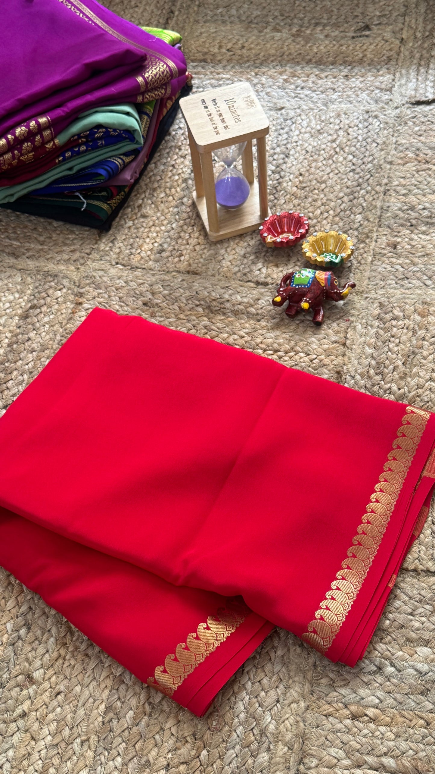 Pure Mysore Silk Saree - Mango Boarder Red