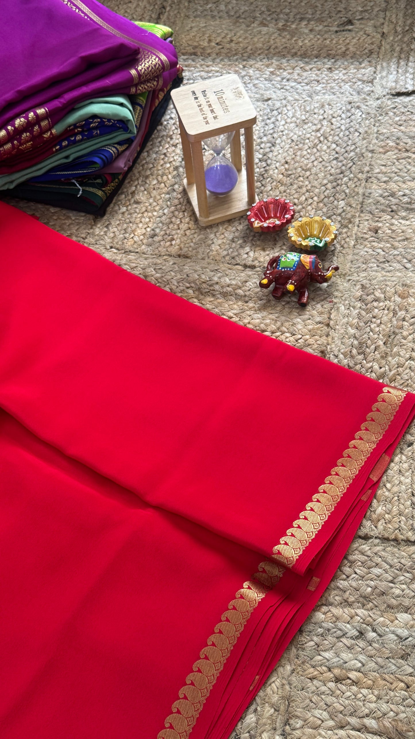 Pure Mysore Silk Saree - Mango Boarder Red