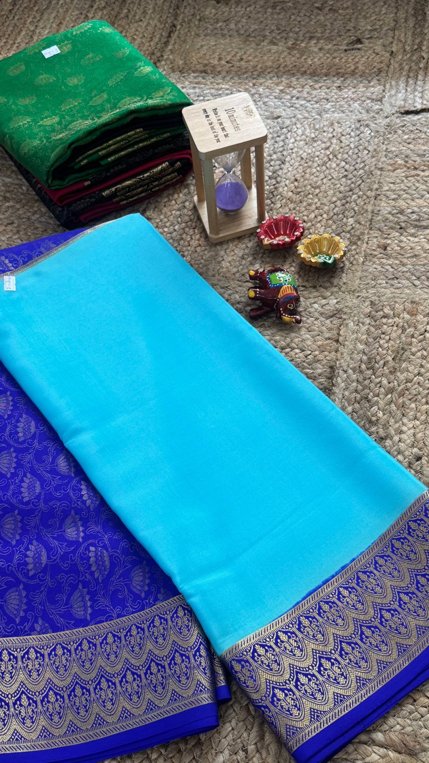 Pure Mysore Silk Saree - Half and Half Brocade -Blue and Royal Blue