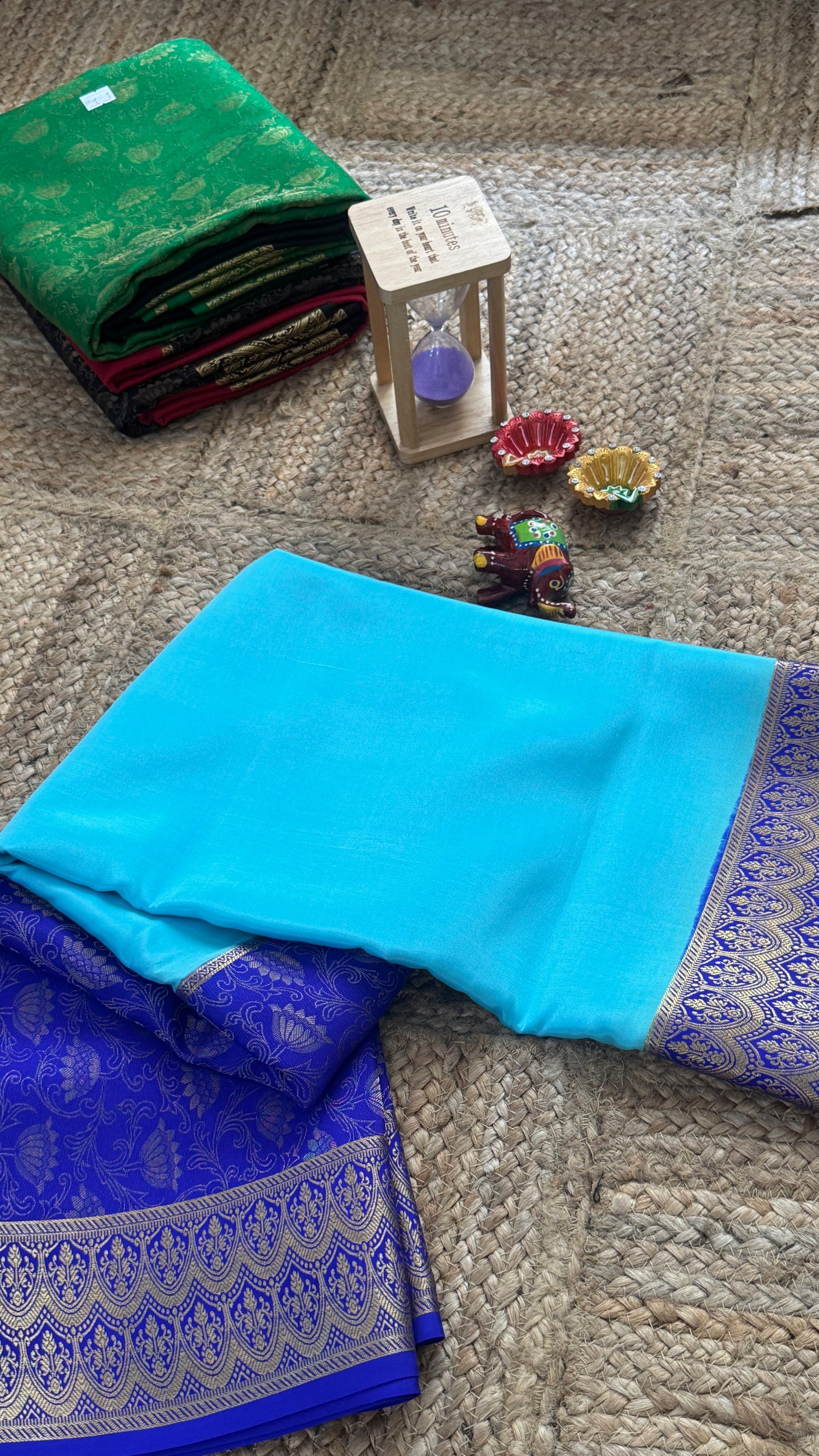 Pure Mysore Silk Saree - Half and Half Brocade -Blue and Royal Blue