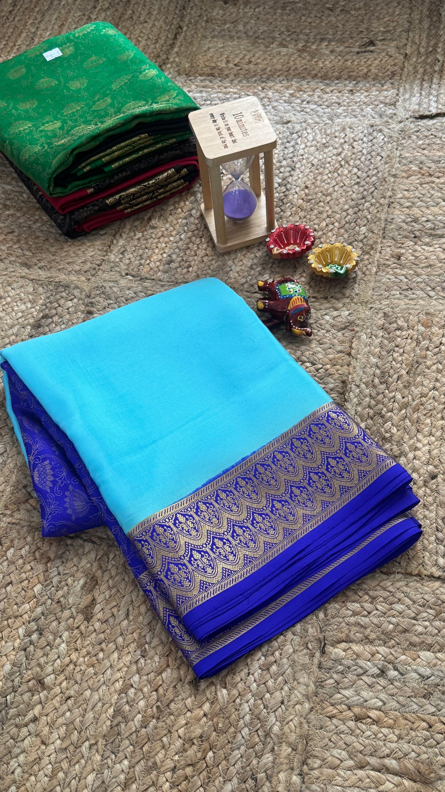 Pure Mysore Silk Saree - Half and Half Brocade -Blue and Royal Blue