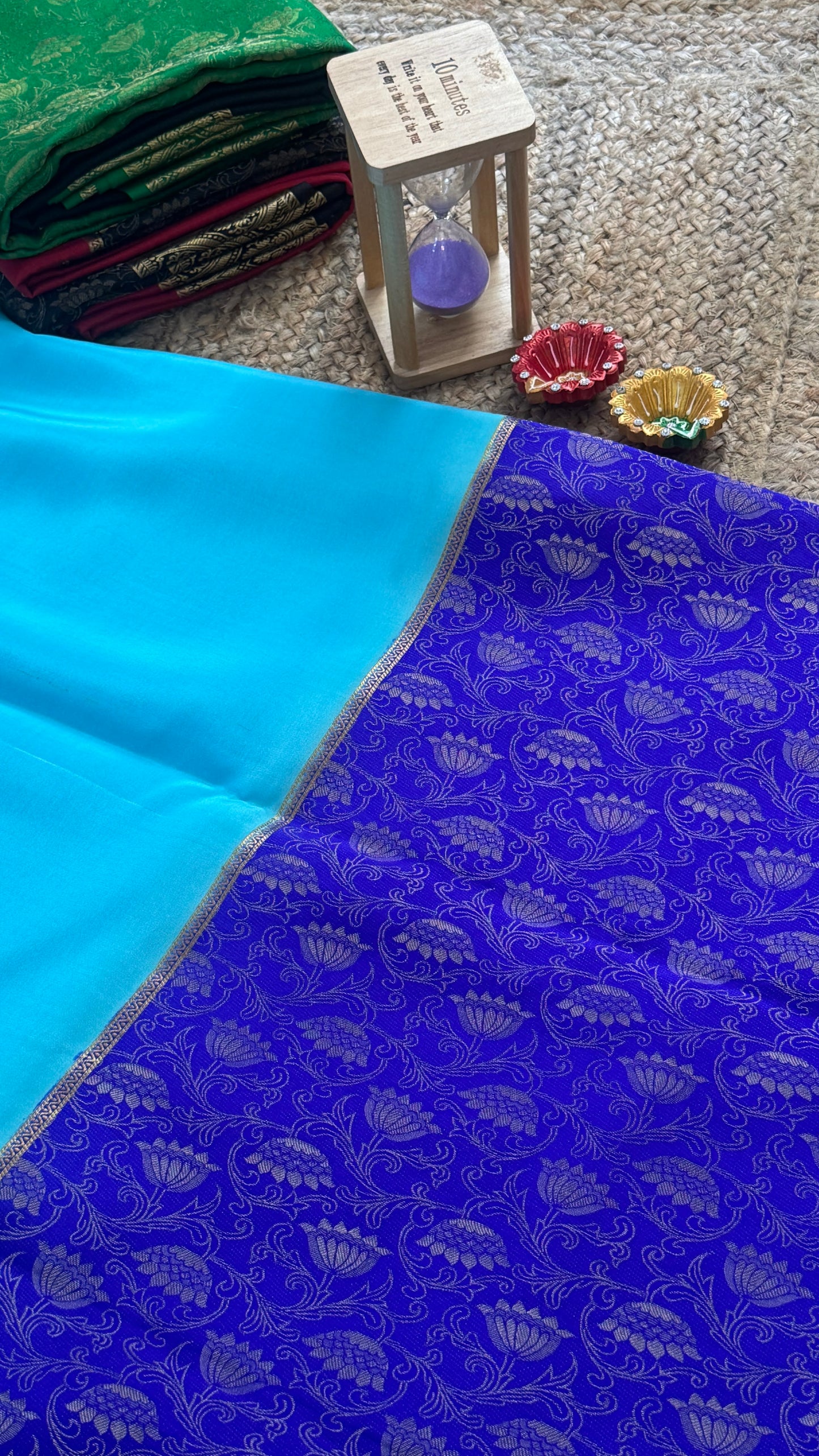 Pure Mysore Silk Saree - Half and Half Brocade -Blue and Royal Blue