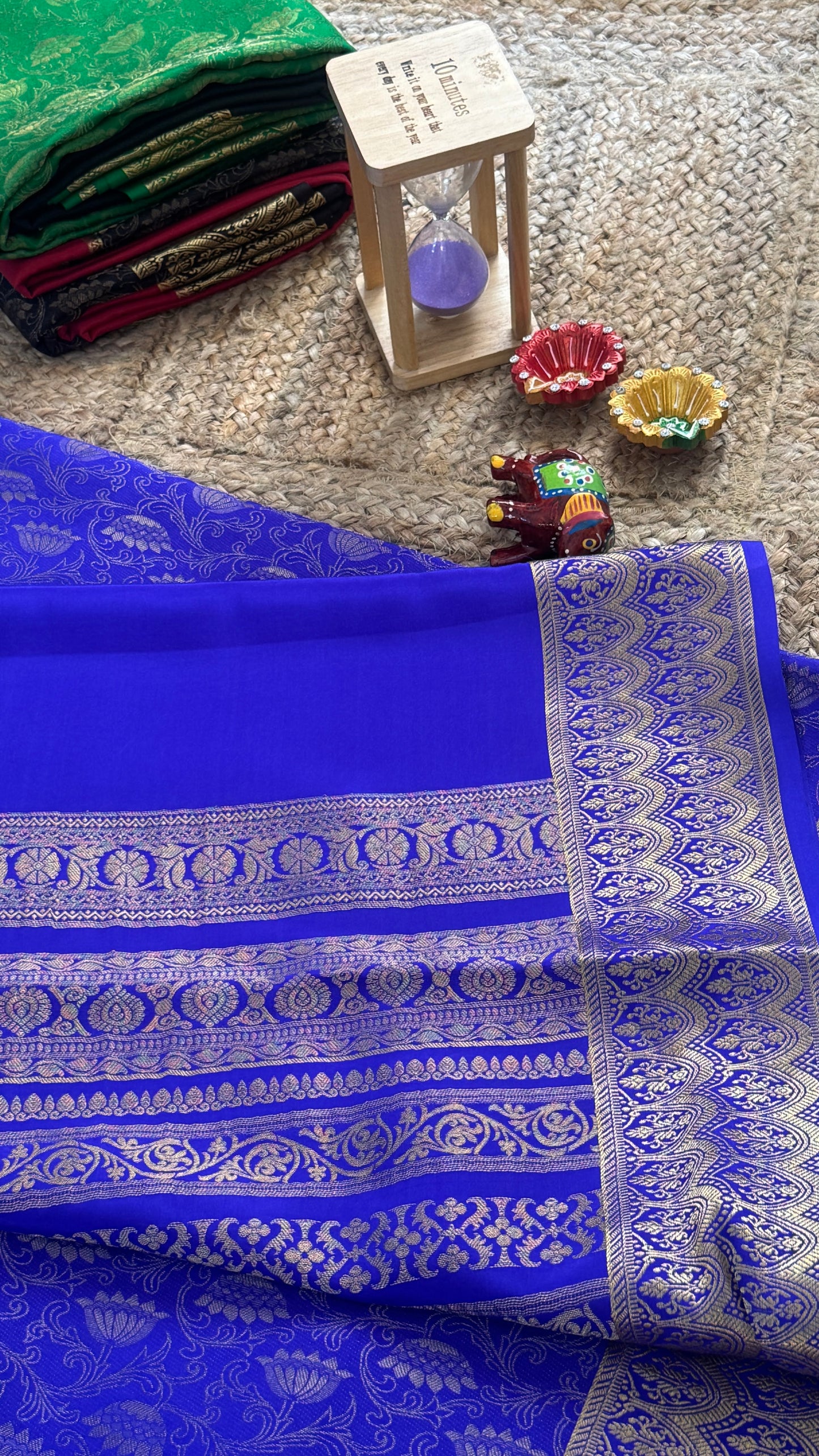 Pure Mysore Silk Saree - Half and Half Brocade -Blue and Royal Blue