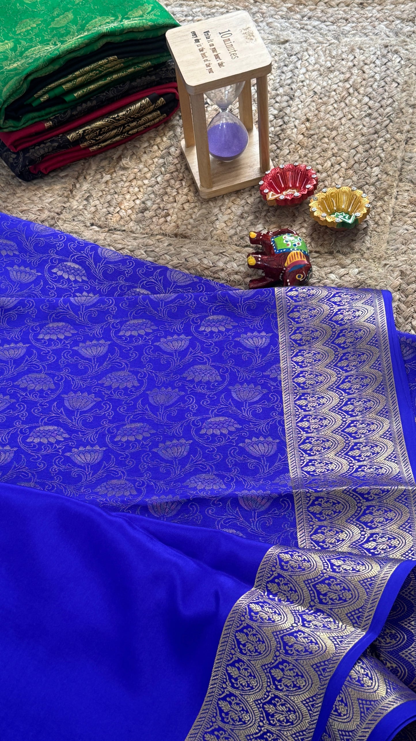 Pure Mysore Silk Saree - Half and Half Brocade -Blue and Royal Blue