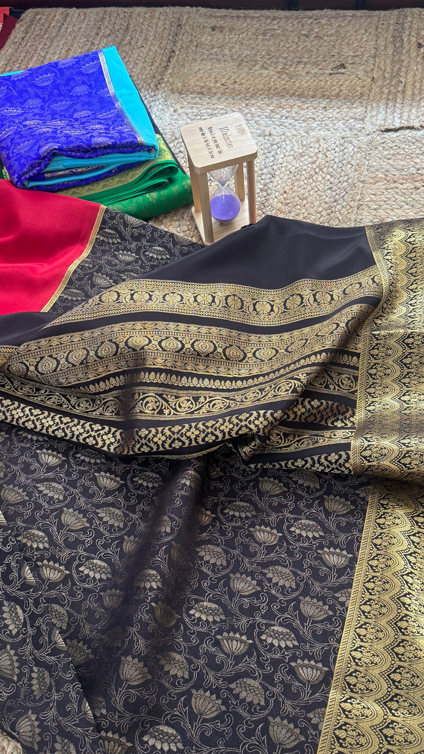 Pure Mysore Silk Saree - Half and Half Brocade - Red and Black