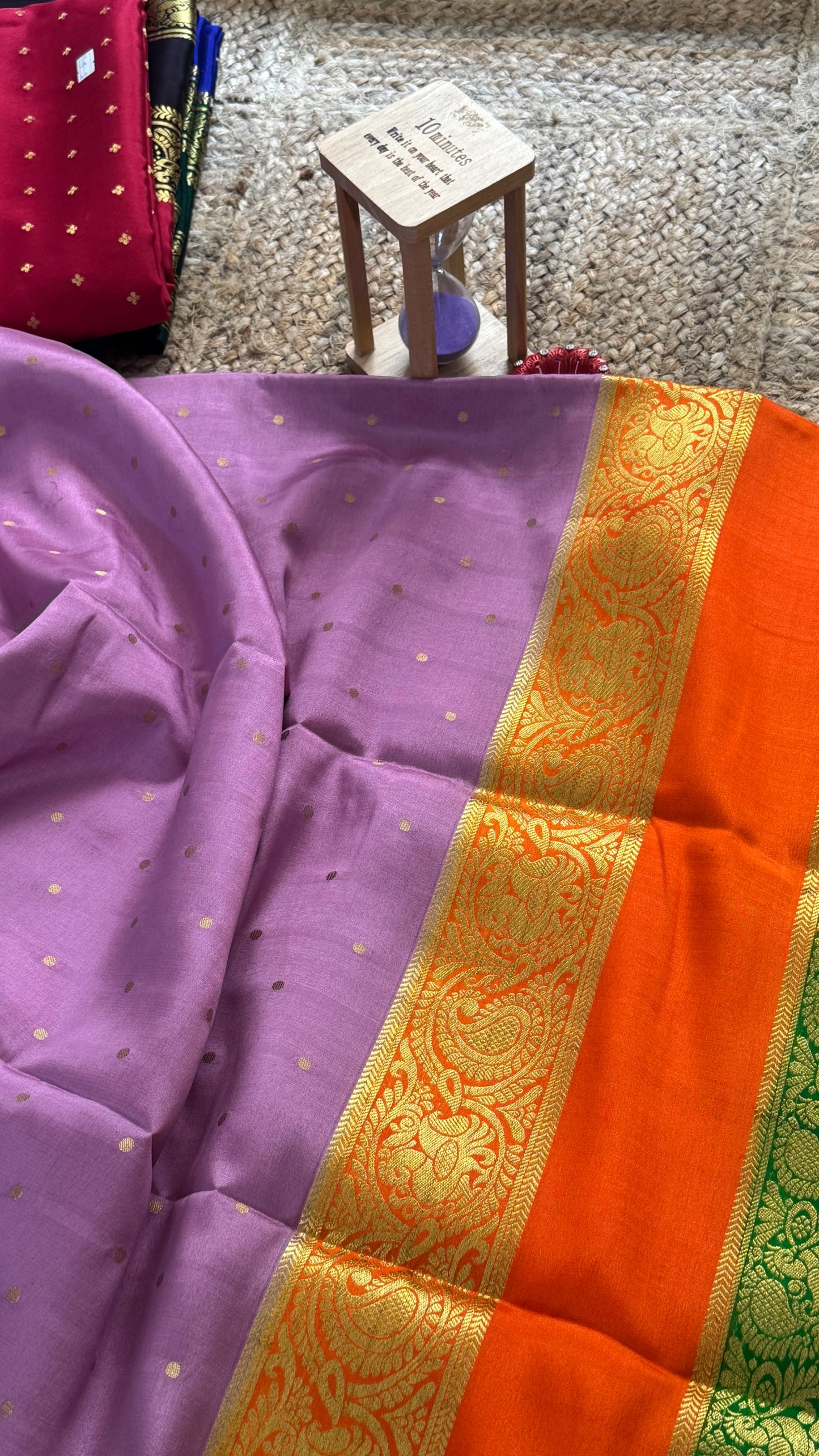 Pure Mysore Silk Saree - Body Button Bentex - Mauve Orange Green