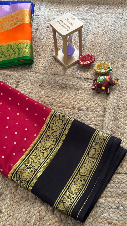 Pure Mysore Silk Saree - Body Button Bentex - Red and Black