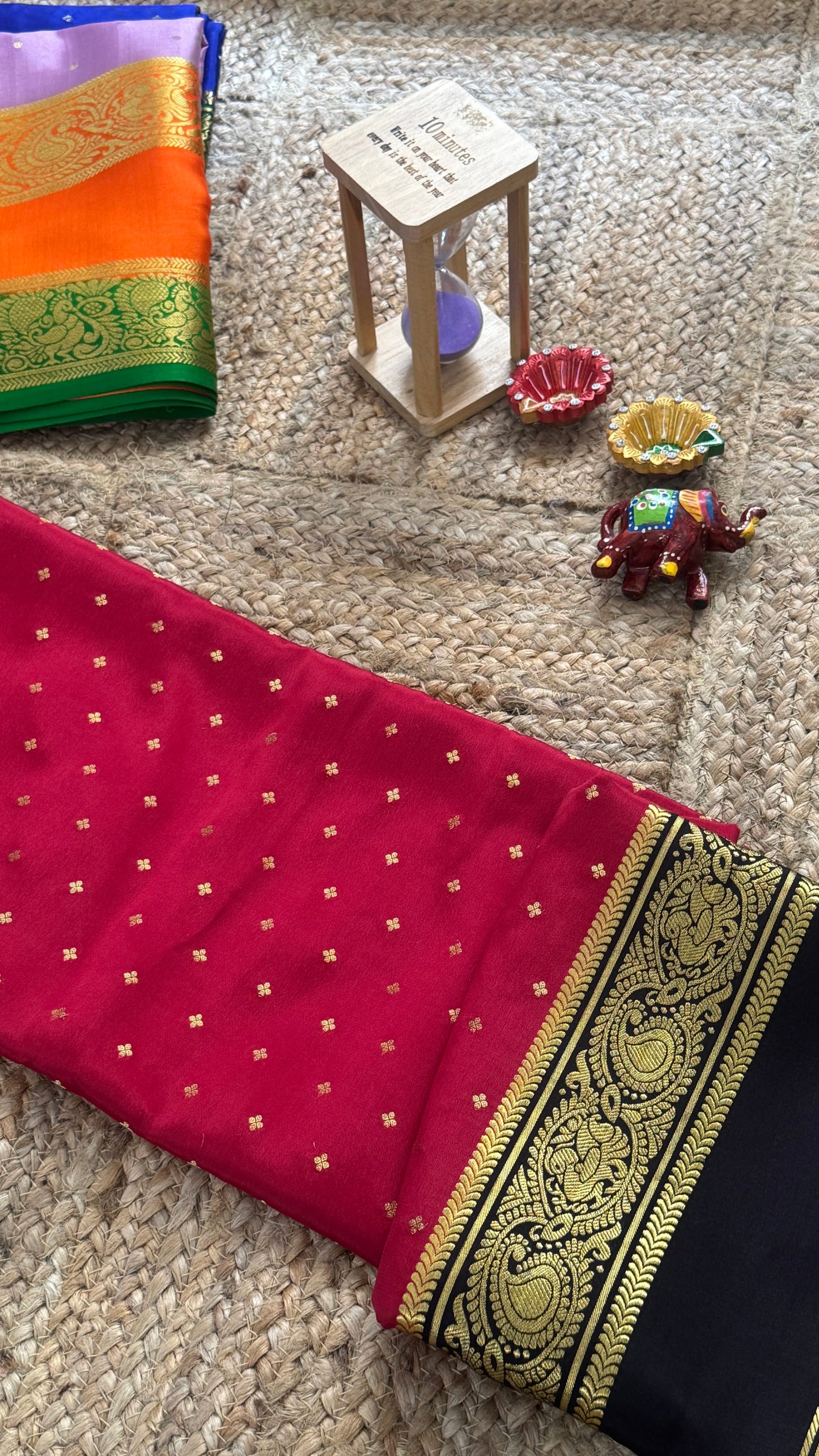Pure Mysore Silk Saree - Body Button Bentex - Red and Black
