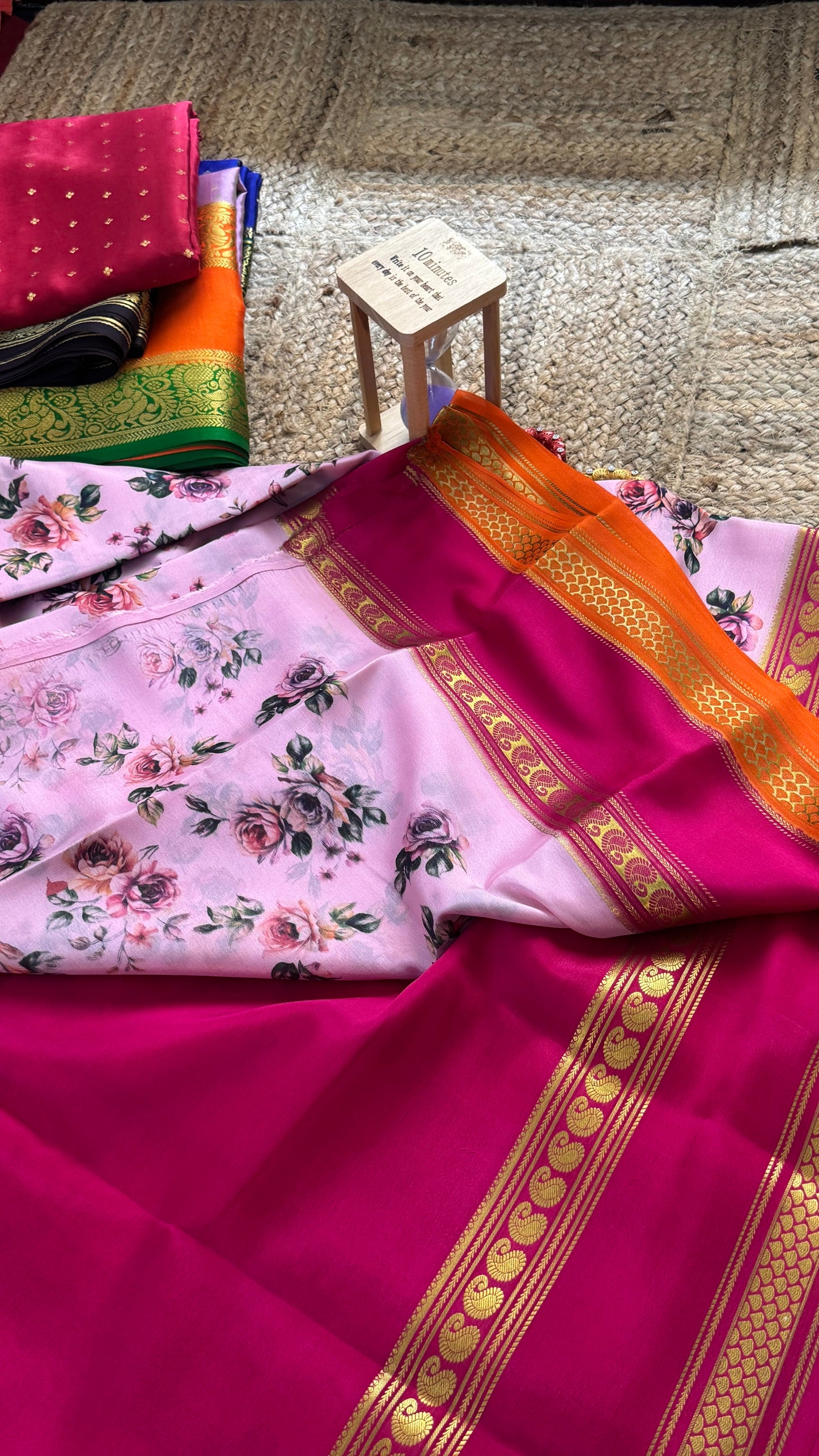 Pure Mysore Silk Saree - Piping Bentex Printed - Pink