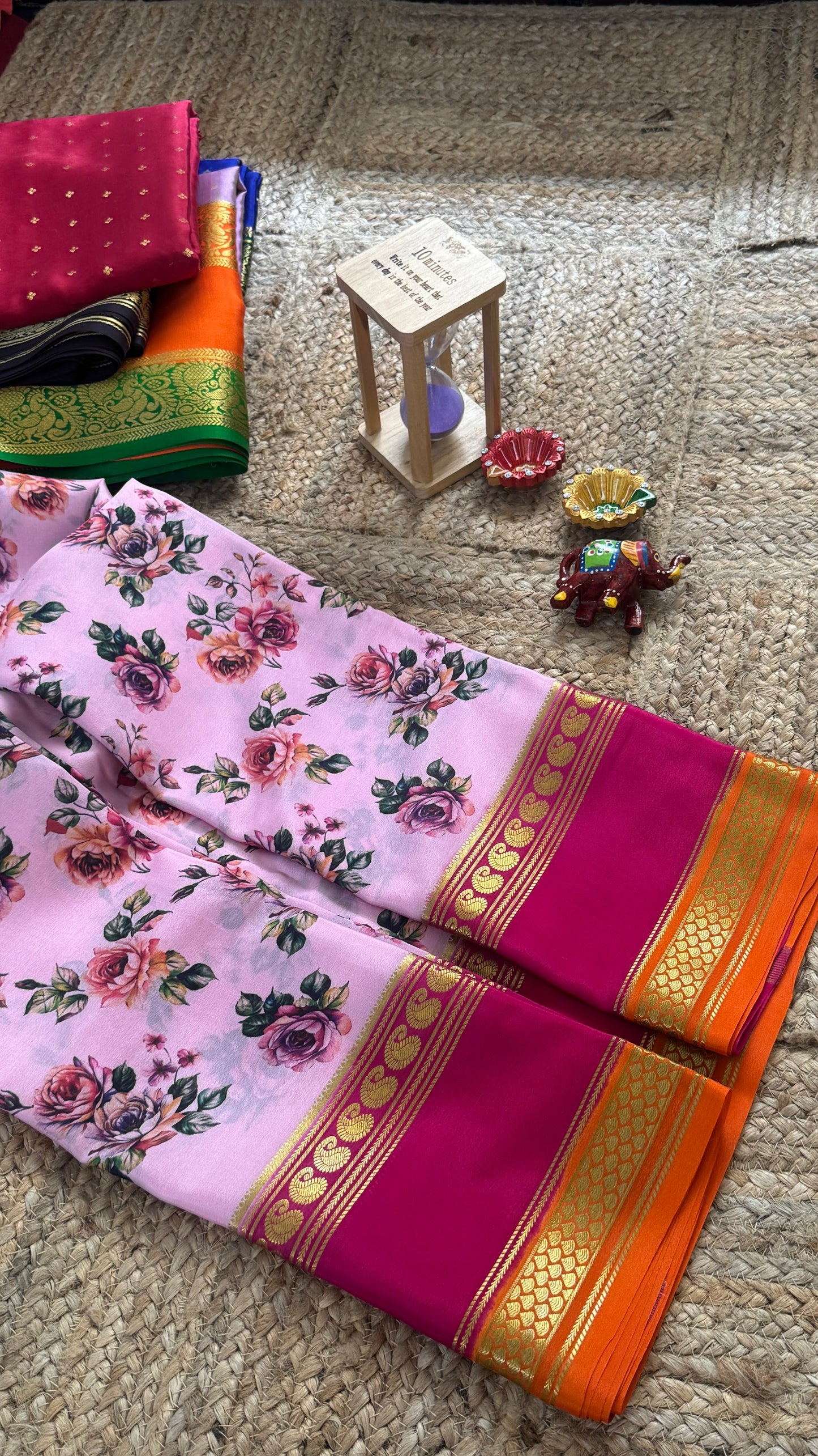 Pure Mysore Silk Saree - Piping Bentex Printed - Pink