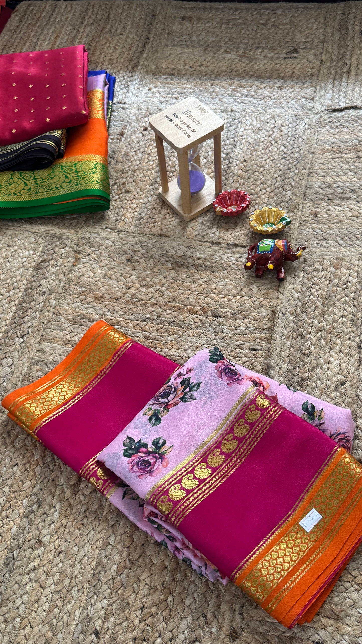 Pure Mysore Silk Saree - Piping Bentex Printed - Pink