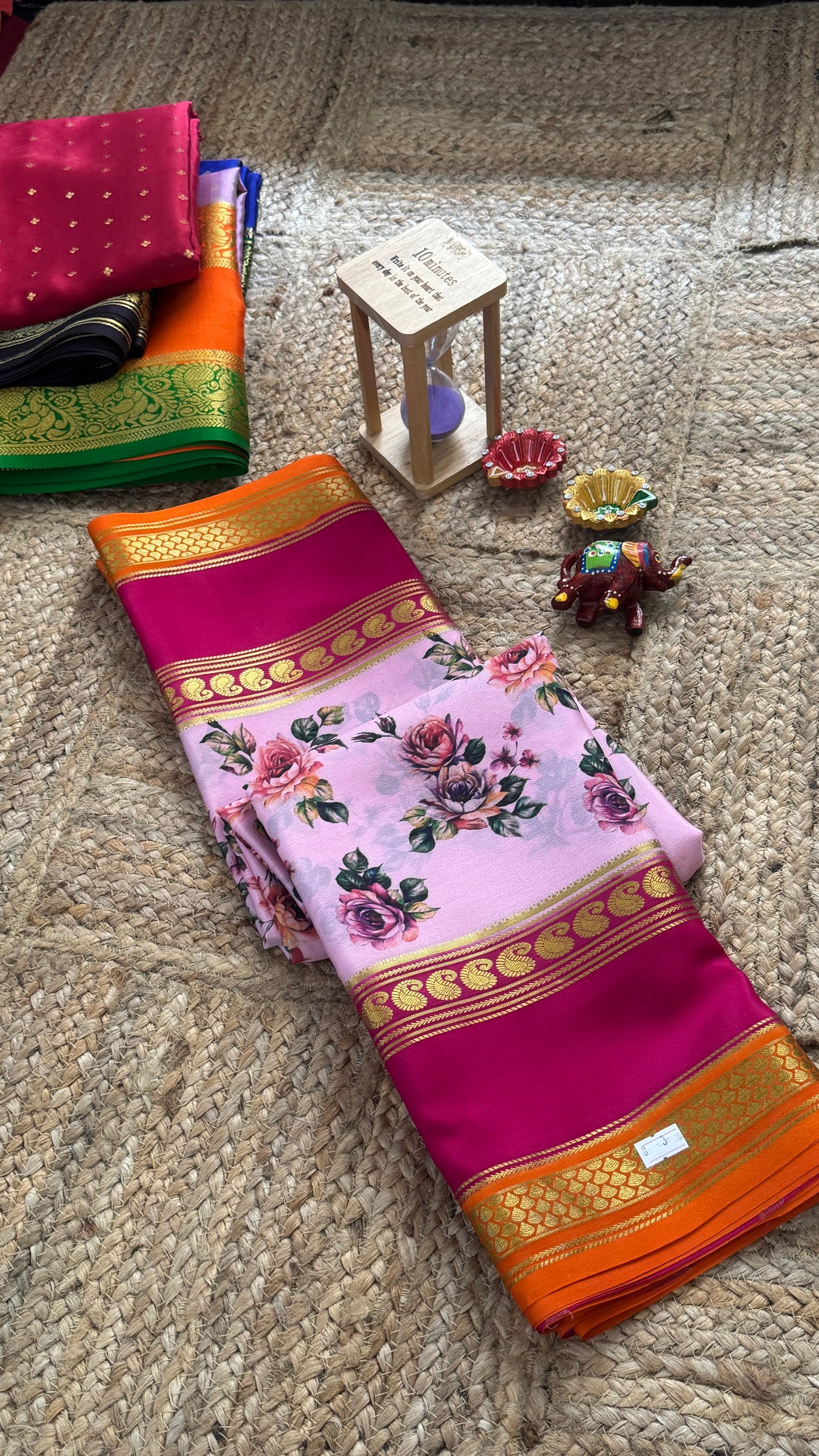 Pure Mysore Silk Saree - Piping Bentex Printed - Pink