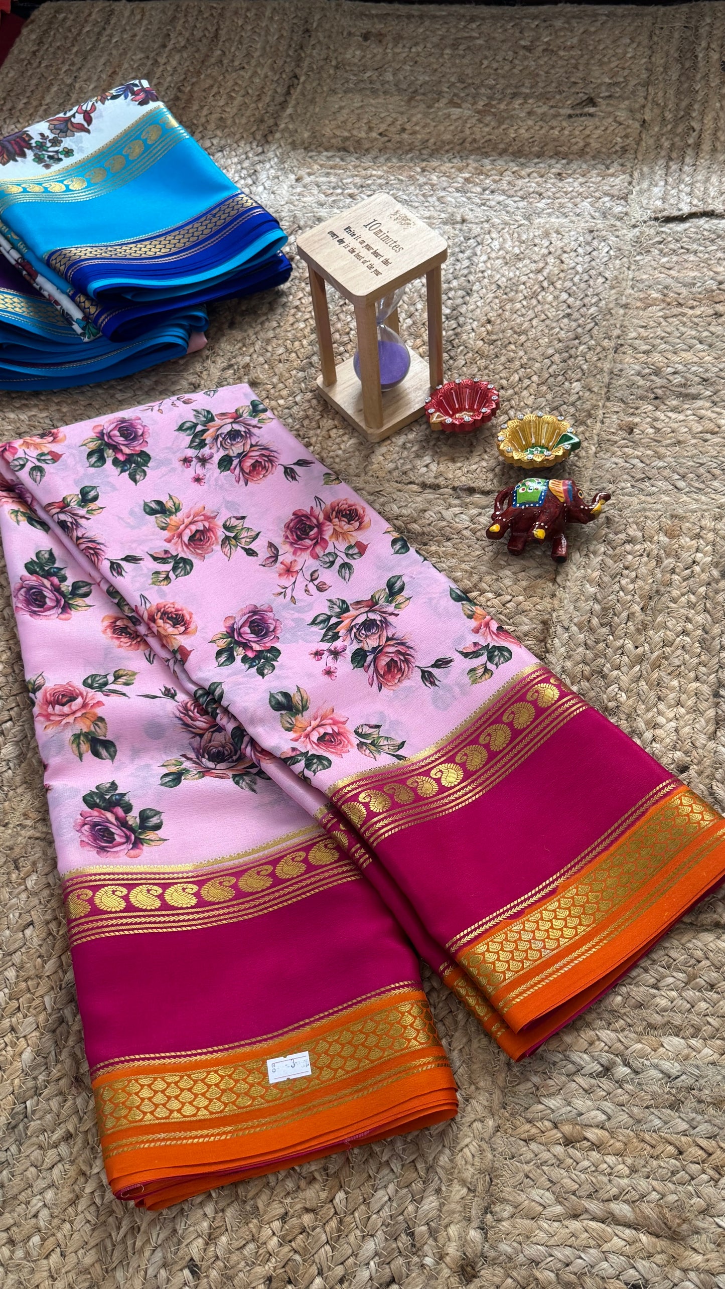 Pure Mysore Silk Saree - Piping Bentex Printed - Pink