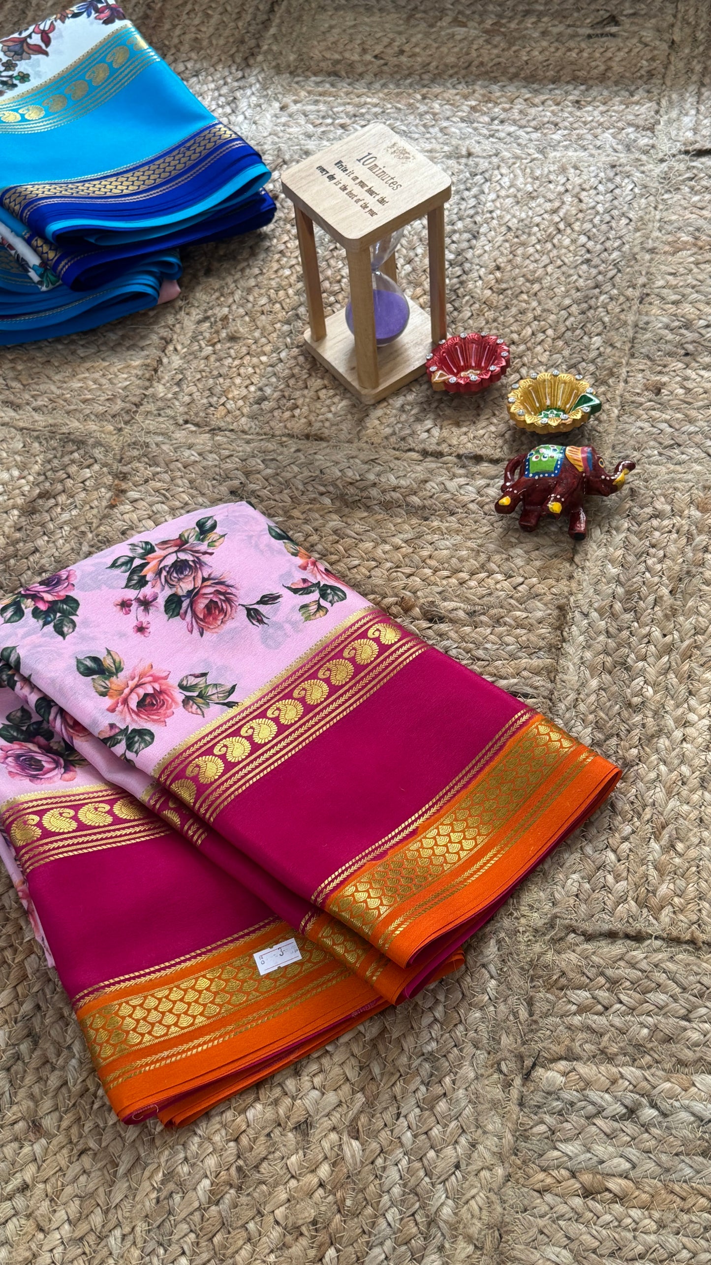 Pure Mysore Silk Saree - Piping Bentex Printed - Pink
