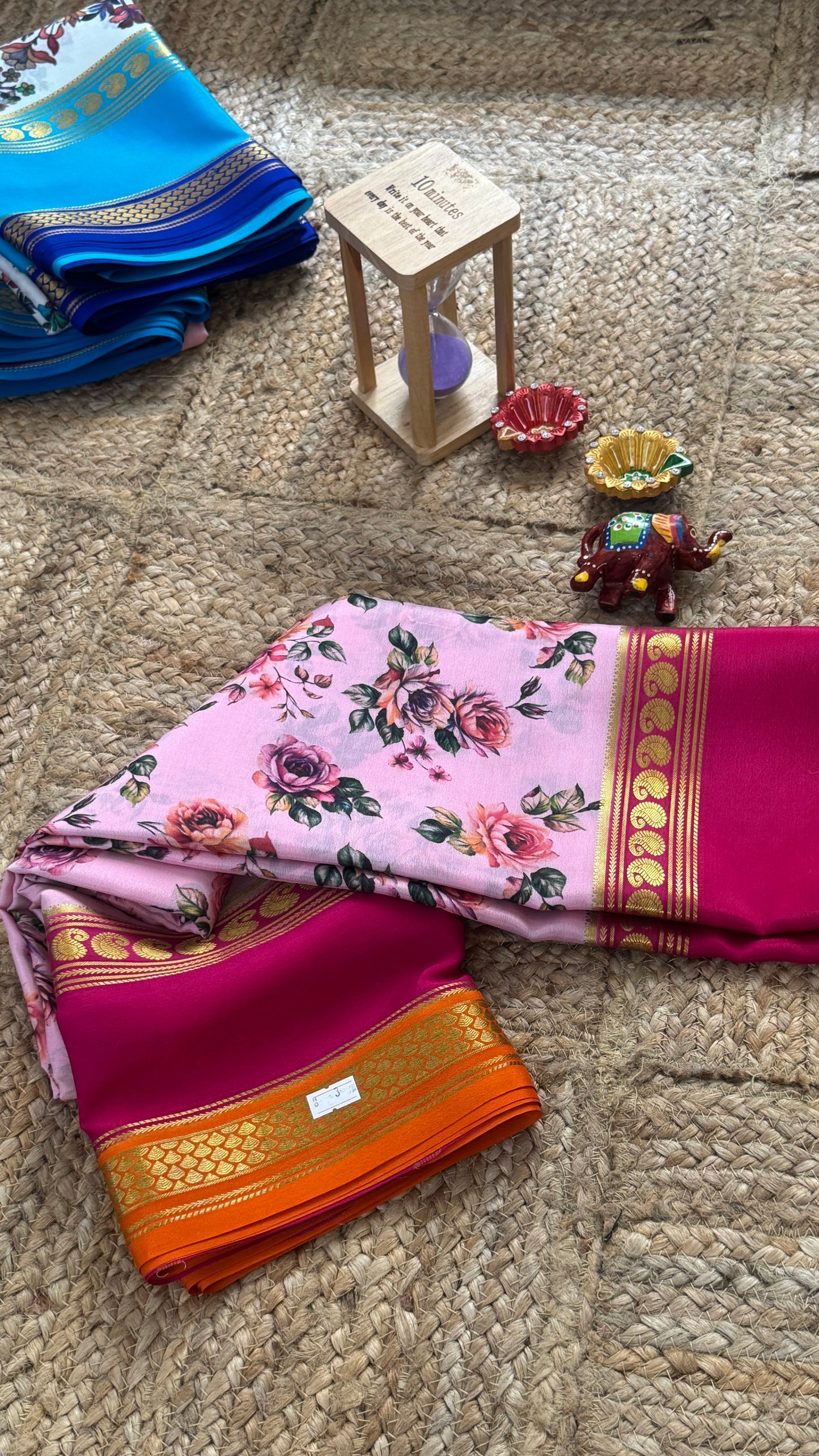 Pure Mysore Silk Saree - Piping Bentex Printed - Pink