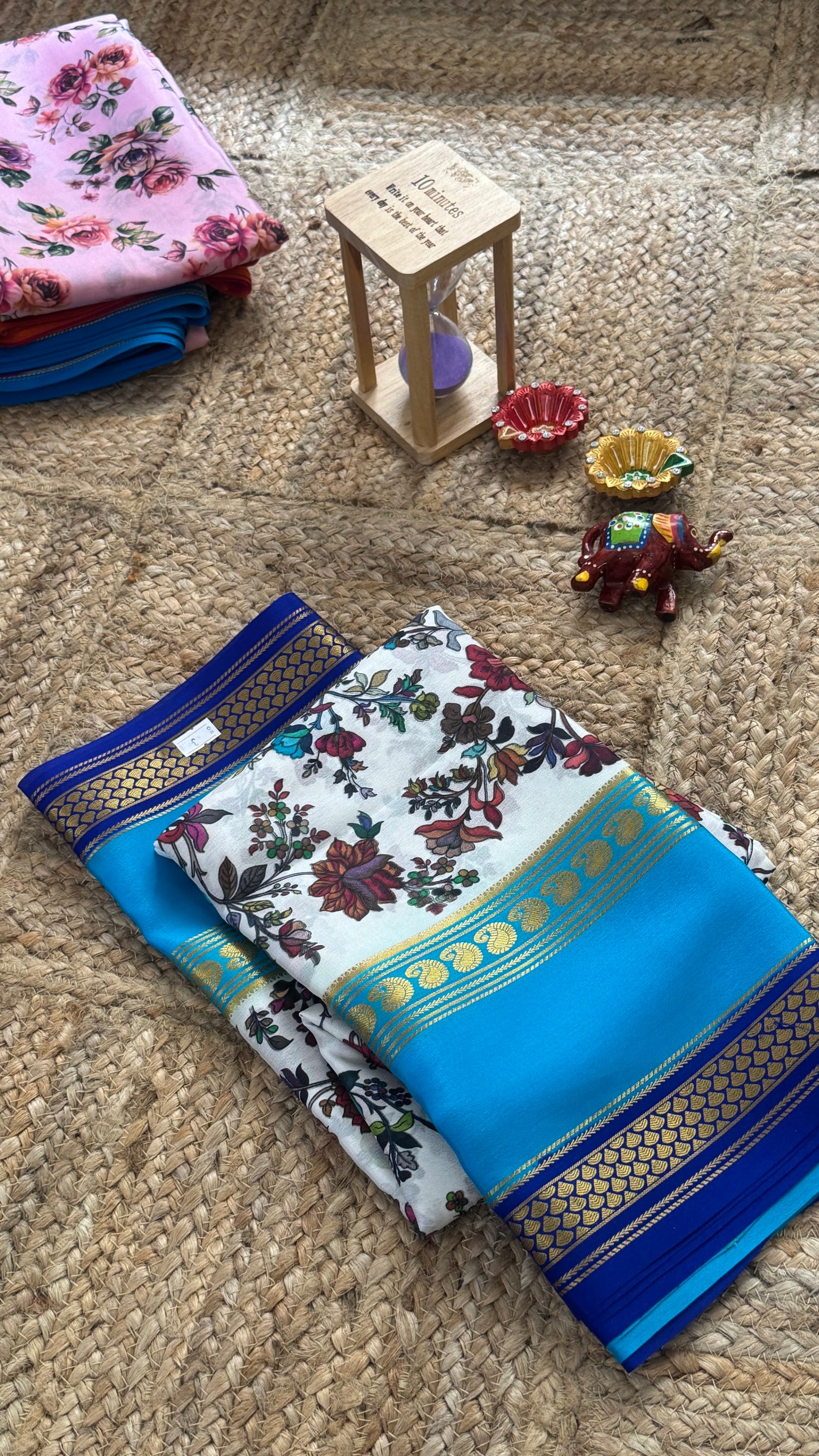 Pure Mysore Silk Saree - Piping Bentex Printed - Blue