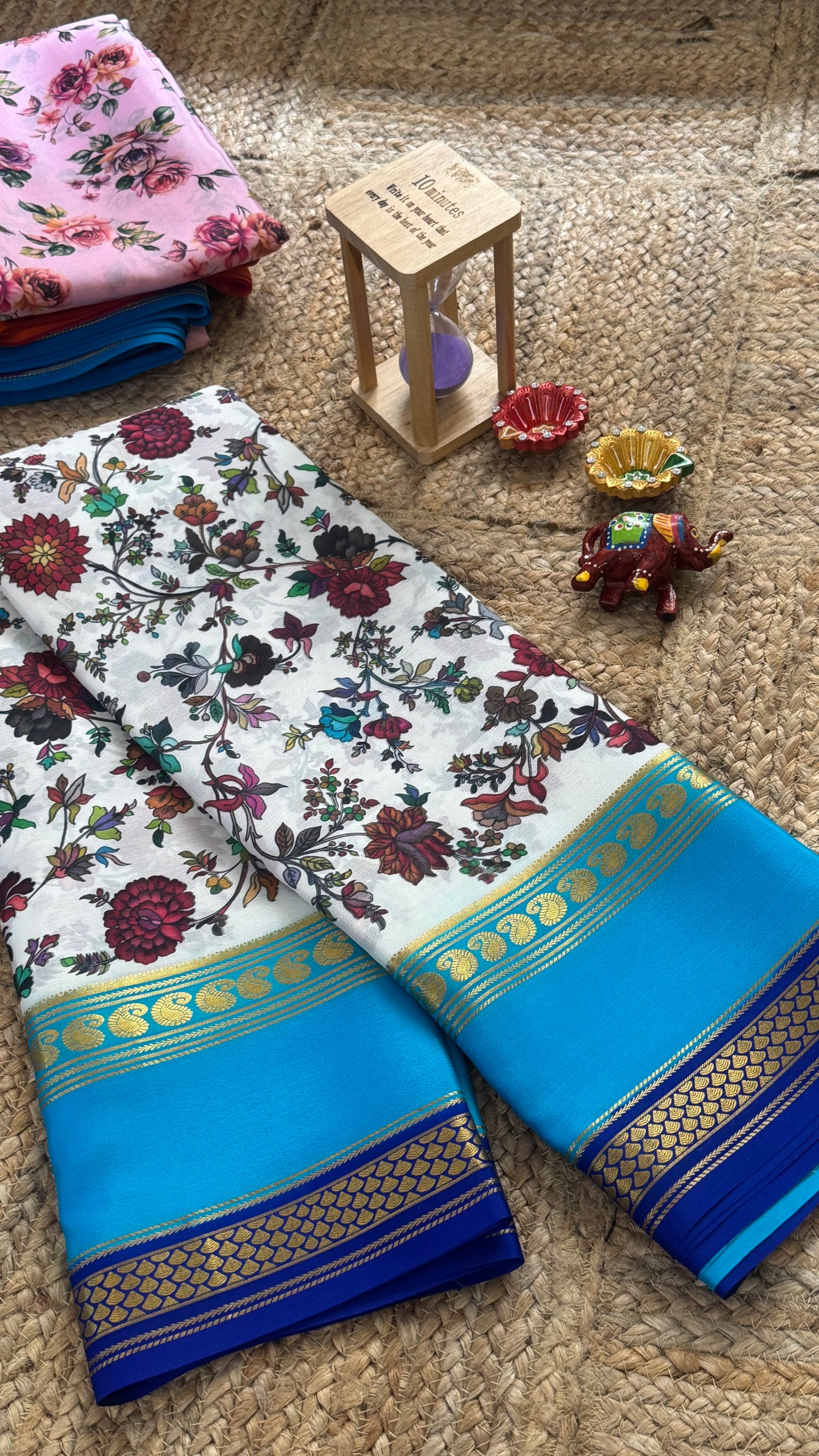 Pure Mysore Silk Saree - Piping Bentex Printed - Blue
